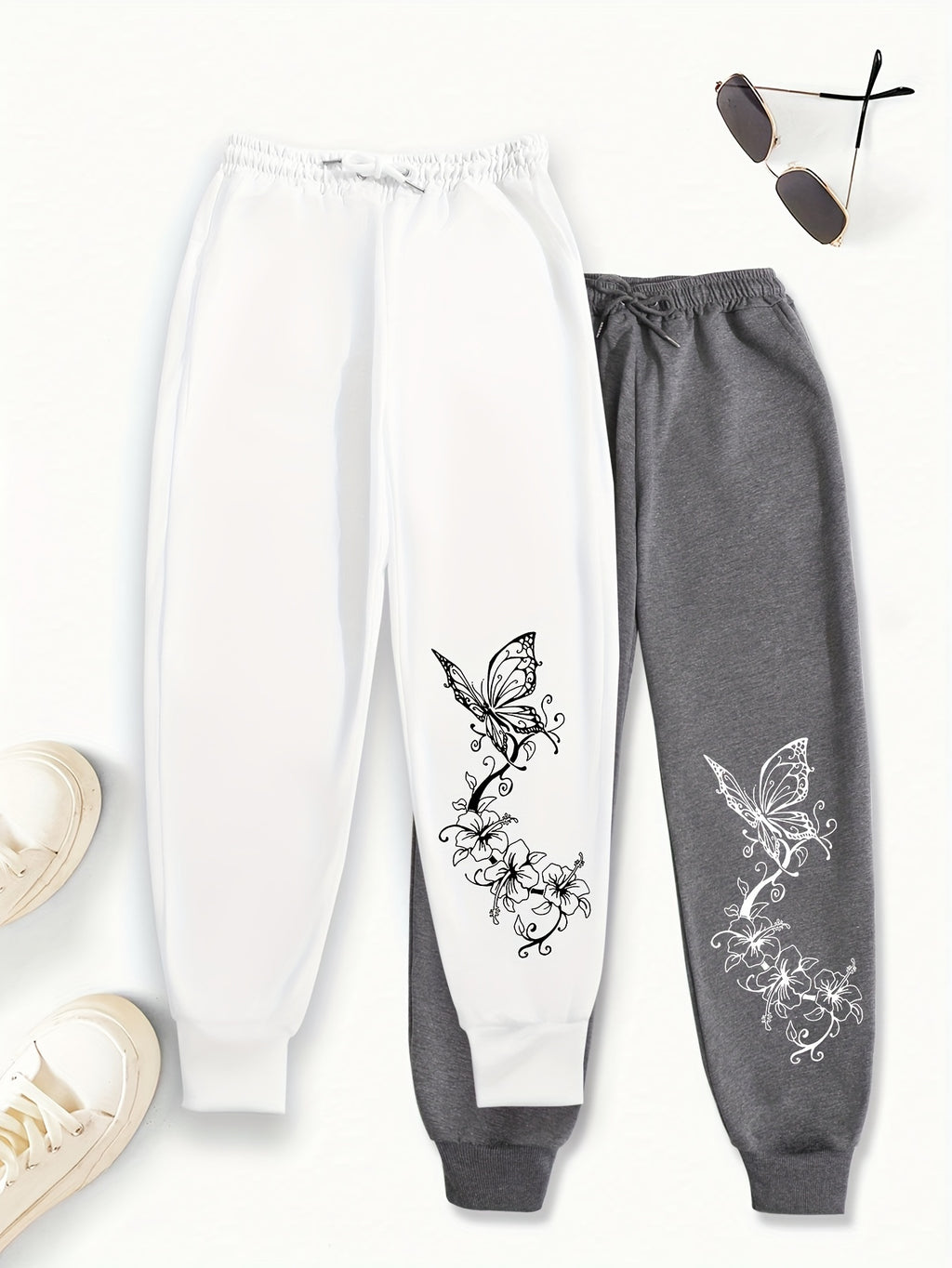 Women's Butterfly Print Sports Pants - Casual Joggers