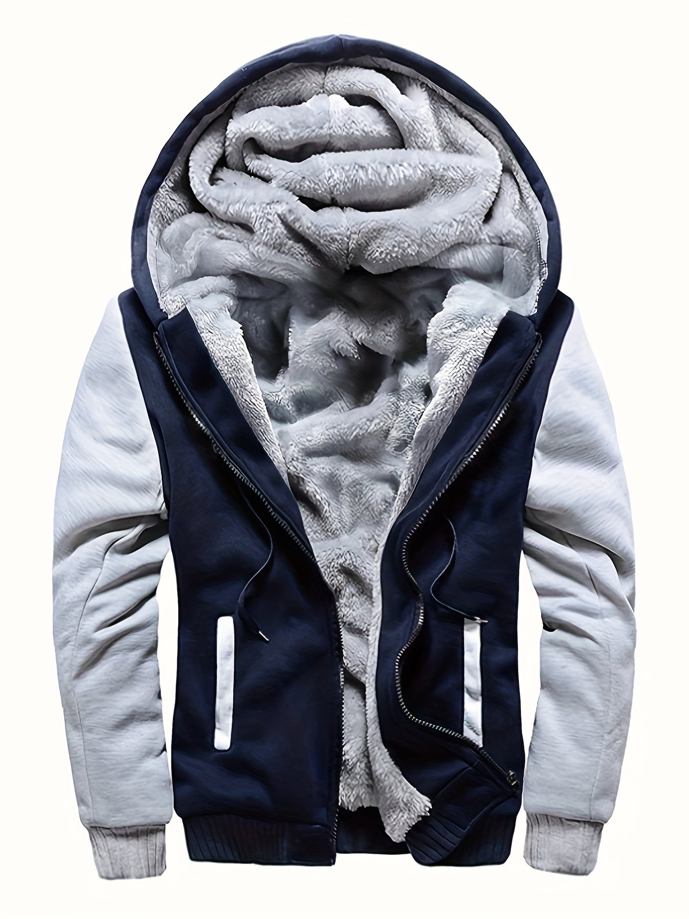 Men's Warm Fleece Hooded Jacket - Color Block Coat