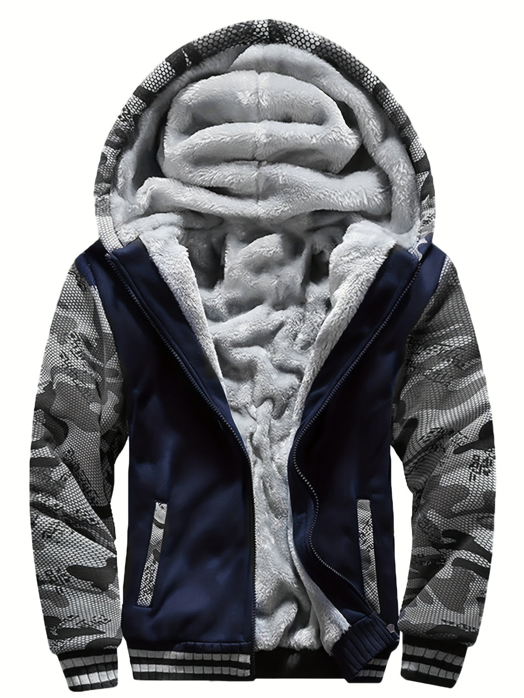 Men's Warm Fleece Hooded Jacket - Color Block Coat