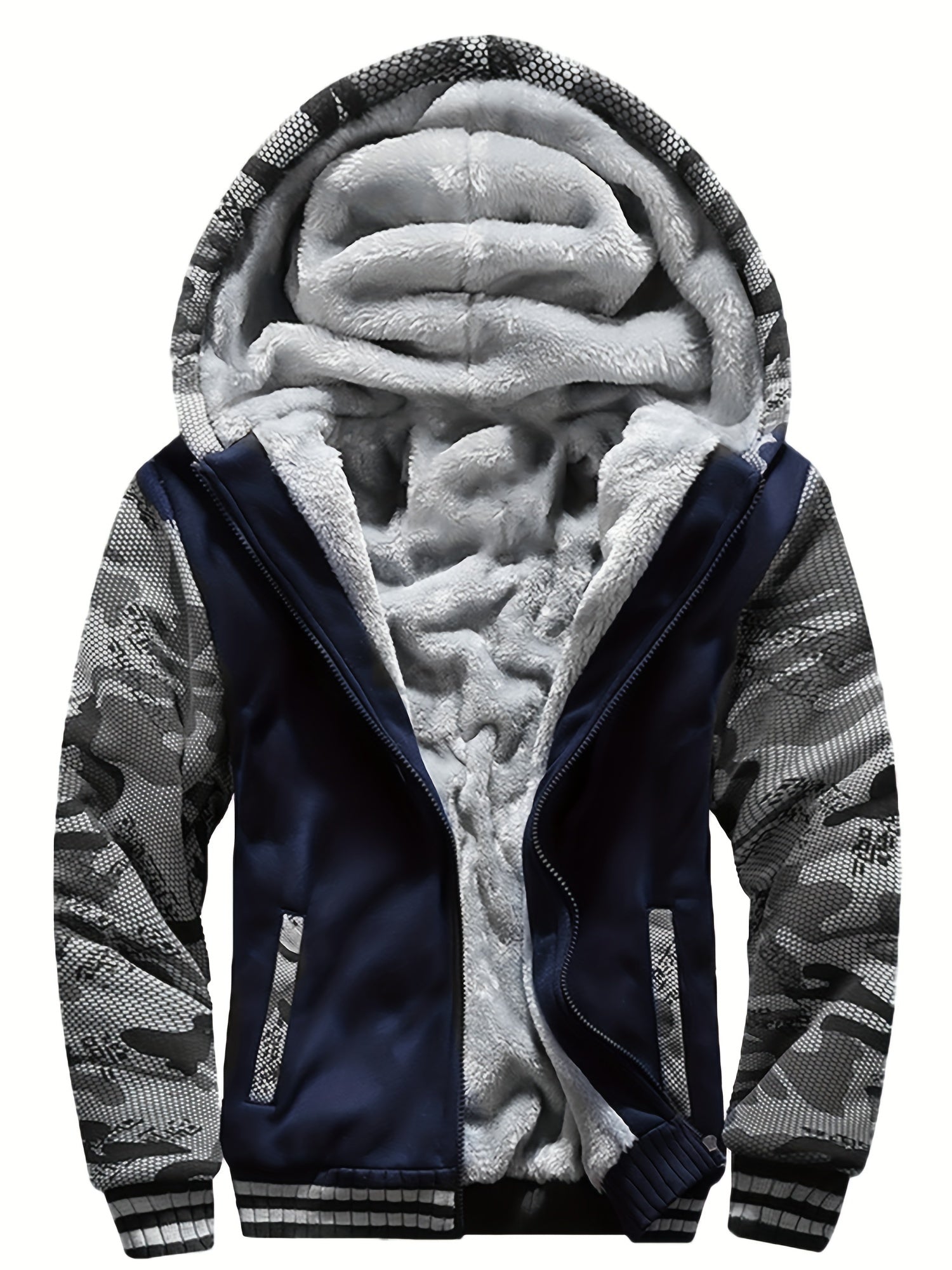 Men's Warm Fleece Hooded Jacket - Color Block Coat