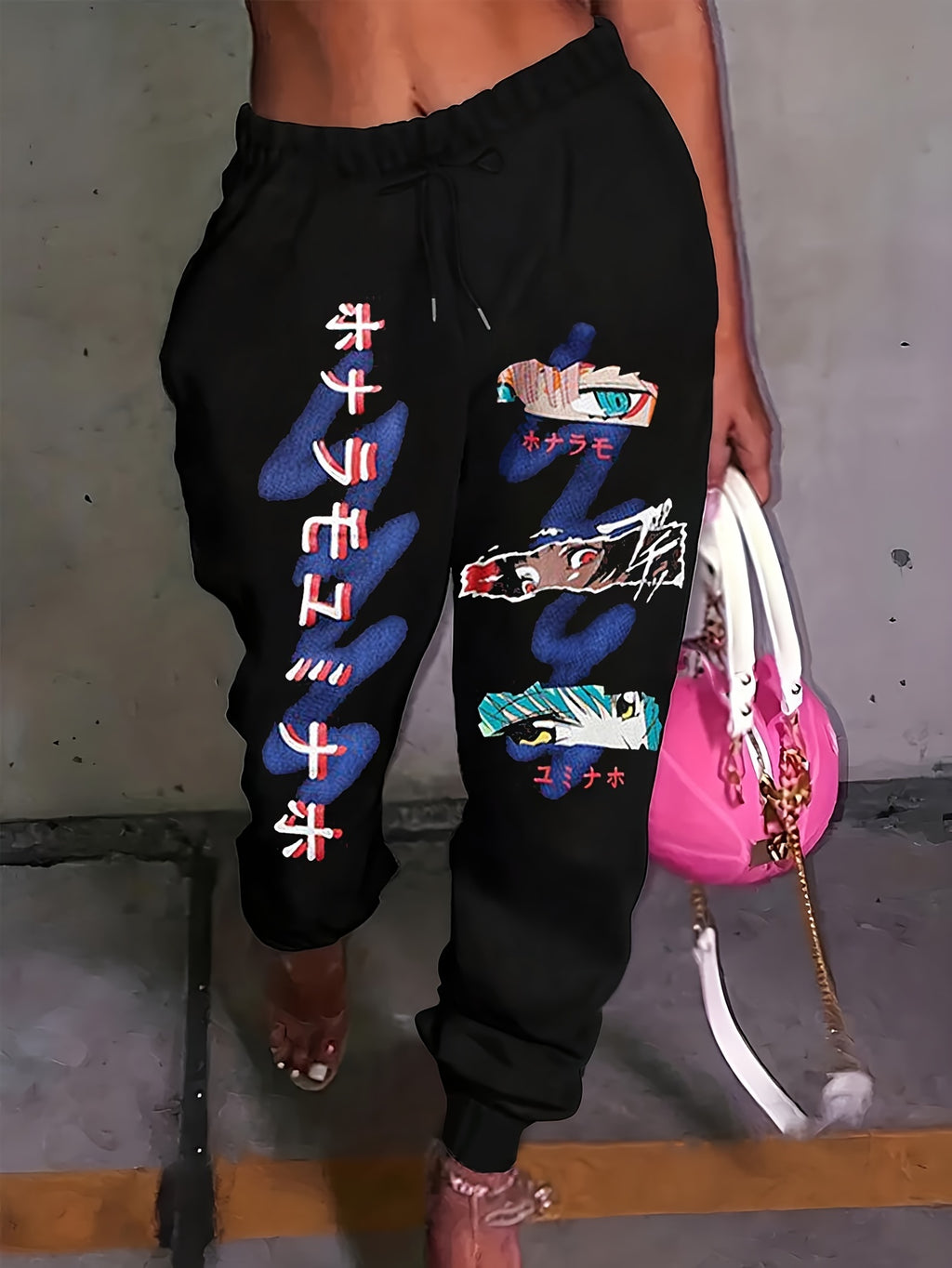 Women's Anime Print Joggers - Casual Drawstring Pants