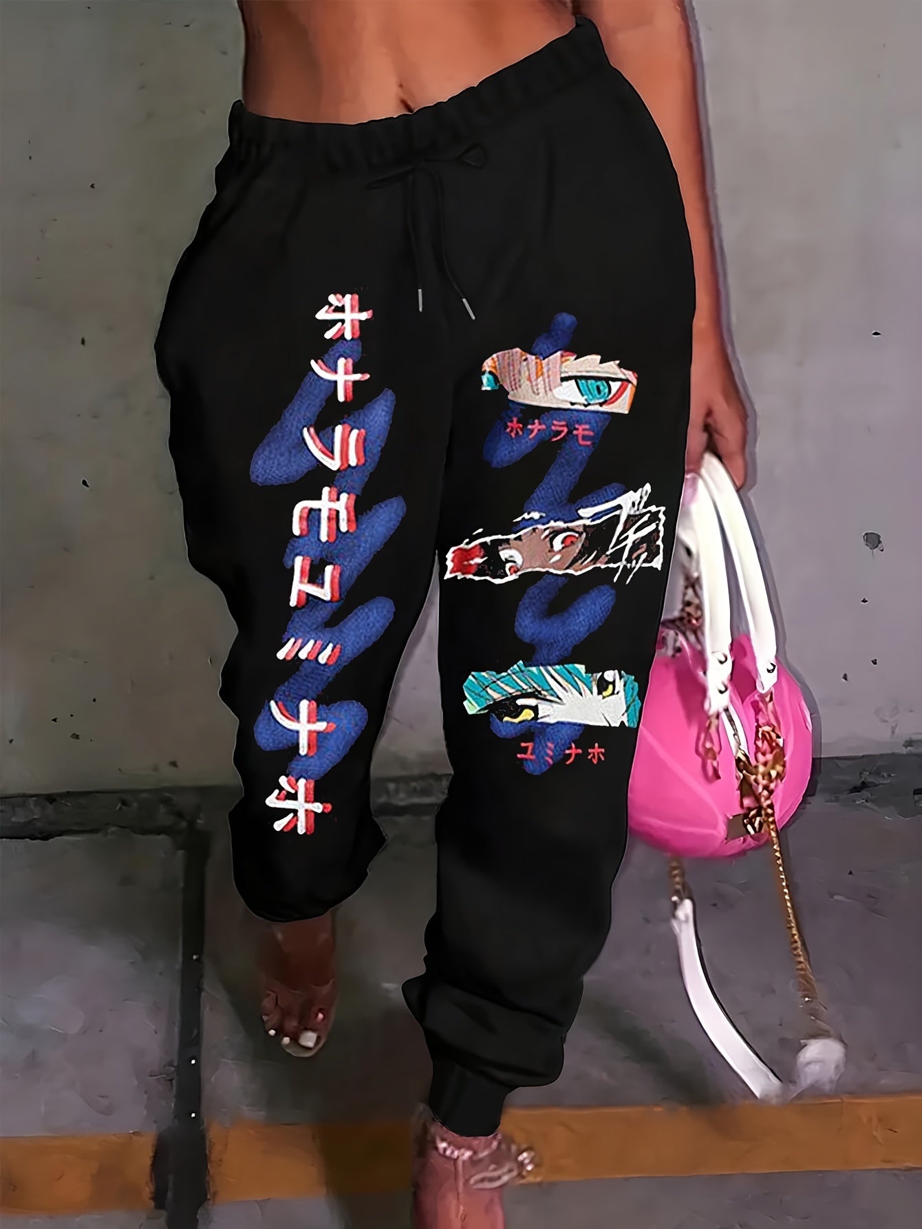 Women's Anime Print Joggers - Casual Drawstring Pants