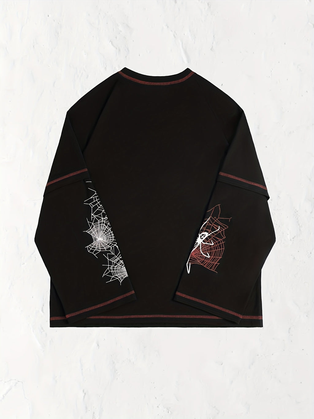 Y2K Spider Web Faux Two-Piece T-Shirt - Long Sleeve