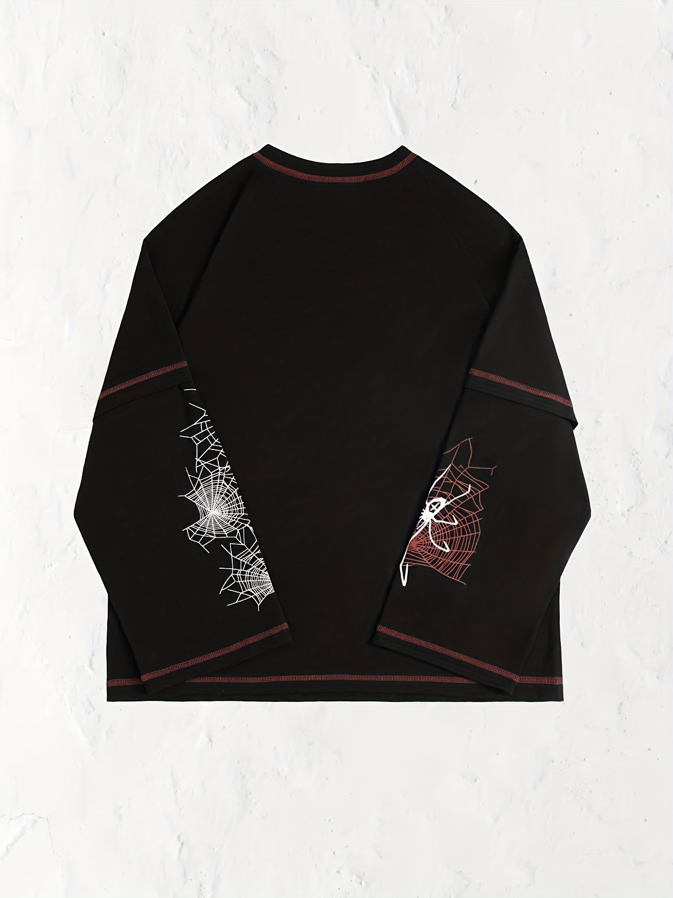 Y2K Spider Web Faux Two-Piece T-Shirt - Long Sleeve