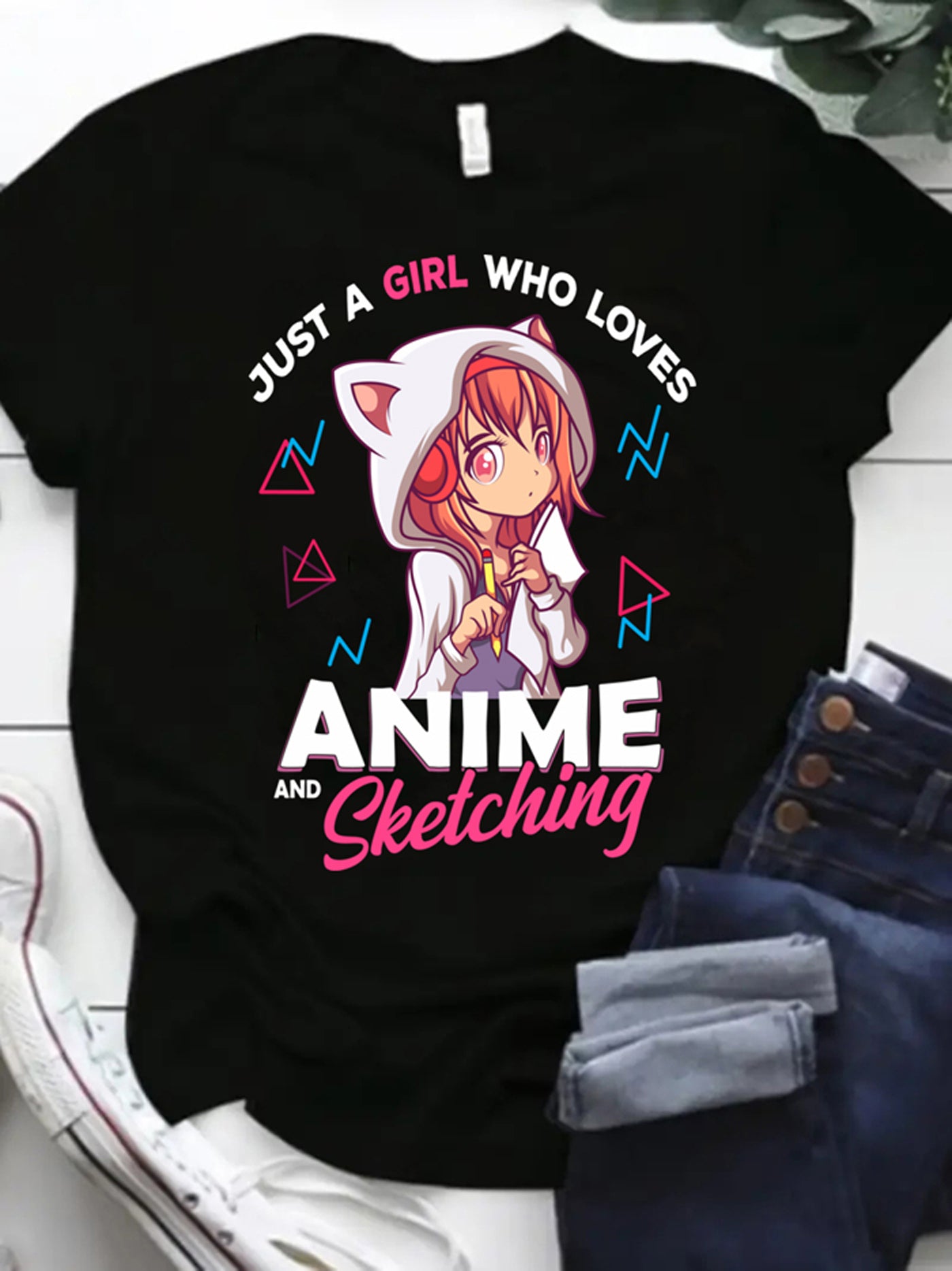 Women's Anime Print T-Shirt - Short Sleeve Crew Neck