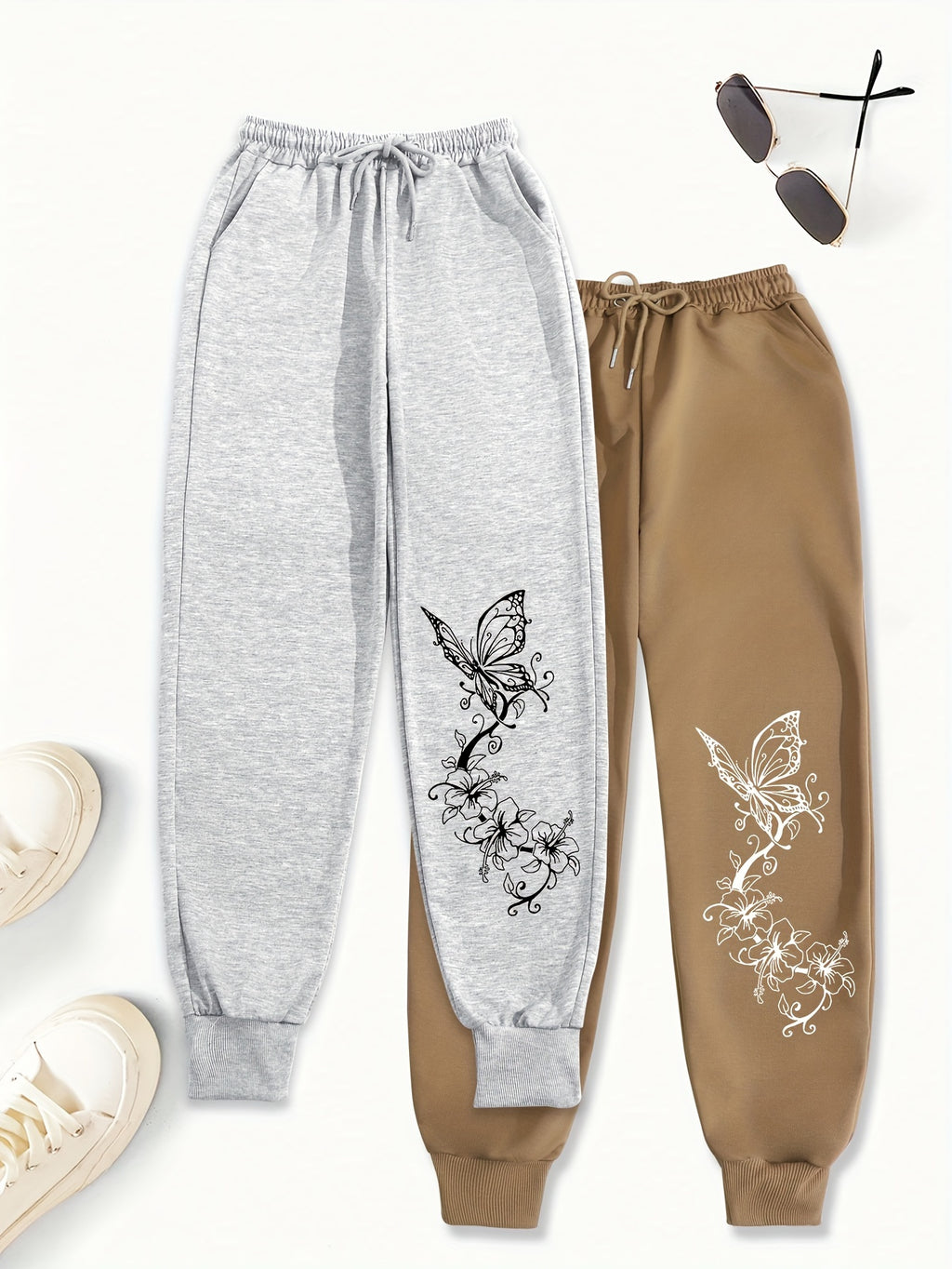 Women's Butterfly Print Sports Pants - Casual Joggers