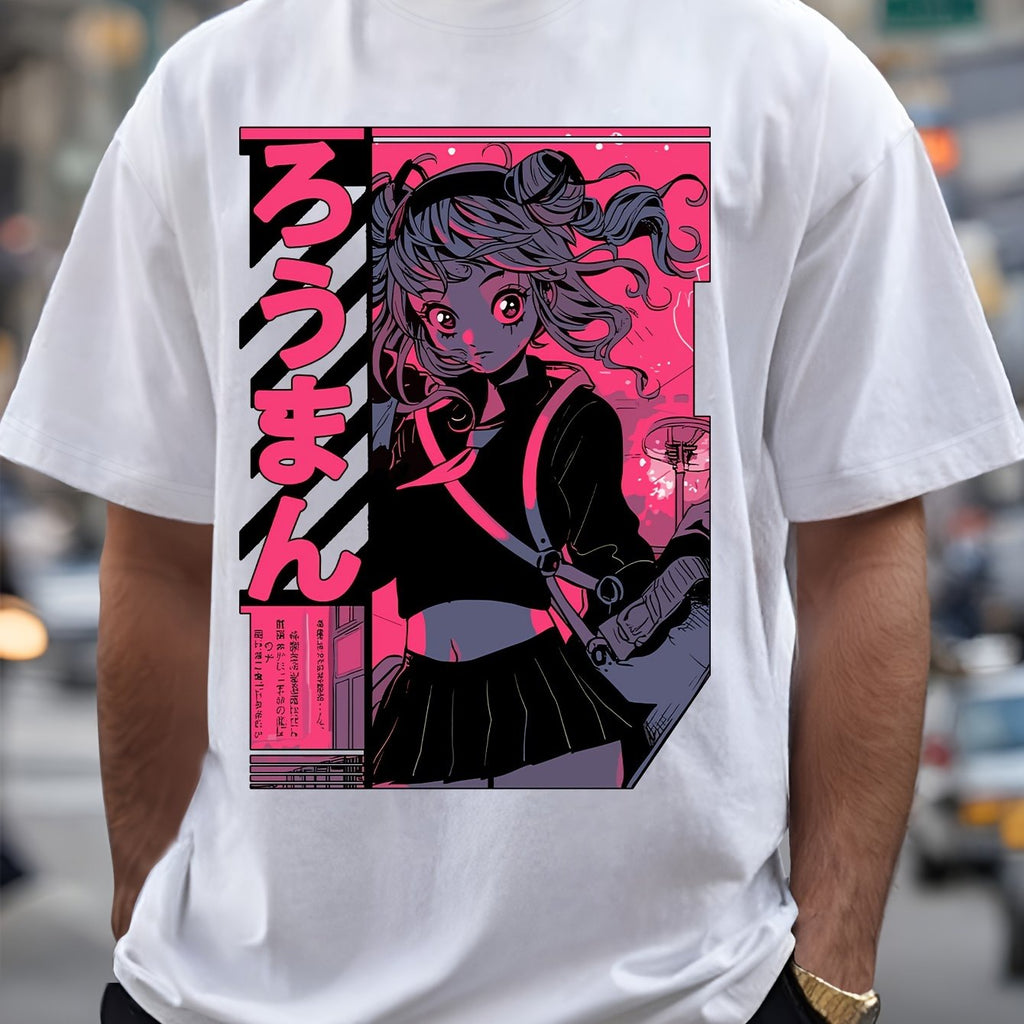 Men's Anime Print T-Shirt - Lightweight Crew Neck Tee