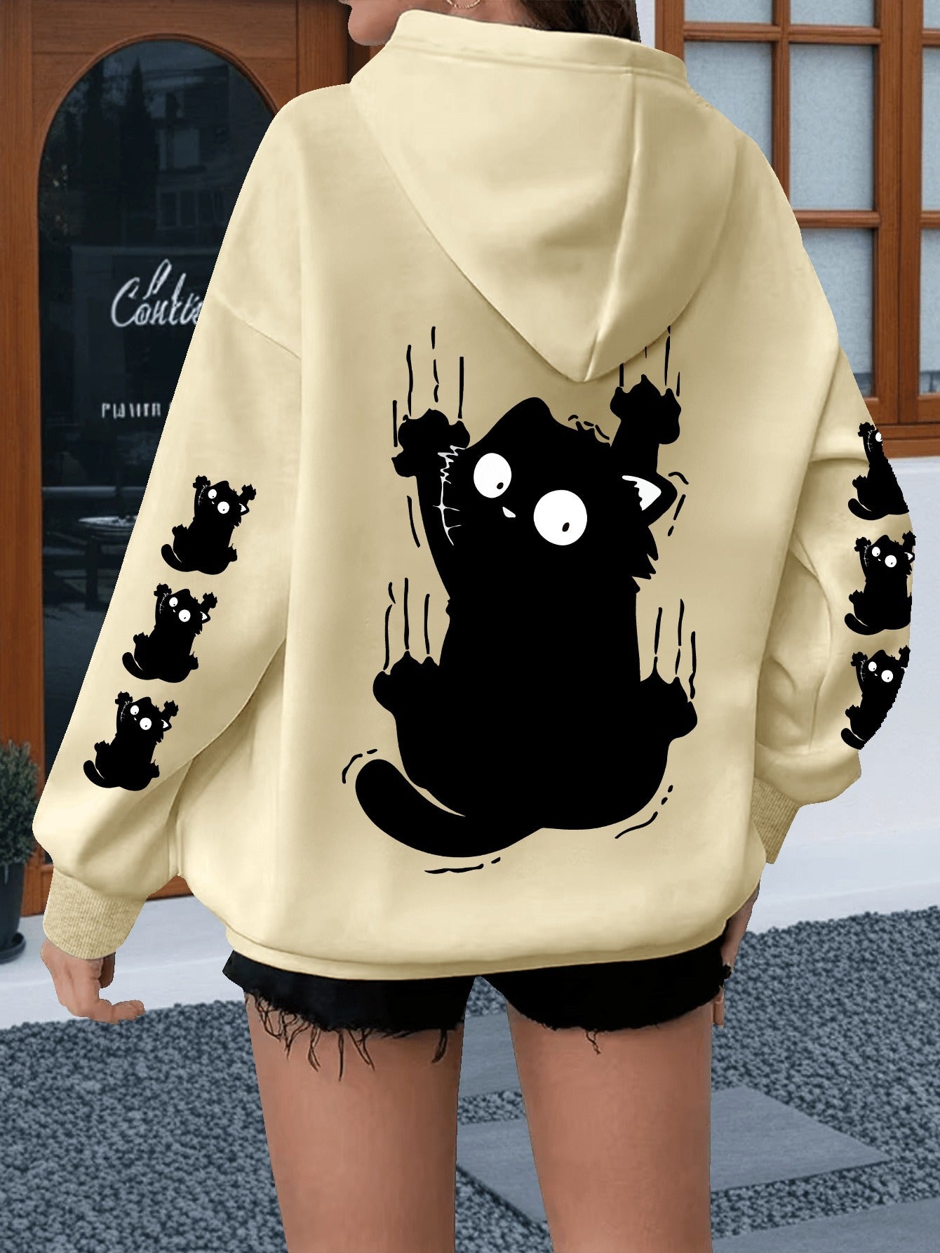 Women's Plus Size Cat Print Hoodie - Casual Sweatshirt