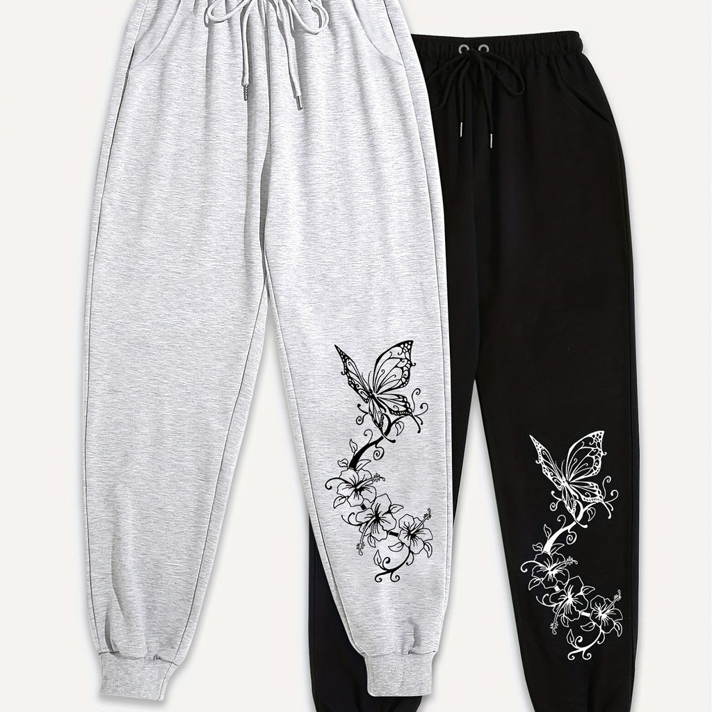 Women's Butterfly Print Sports Pants - Casual Joggers