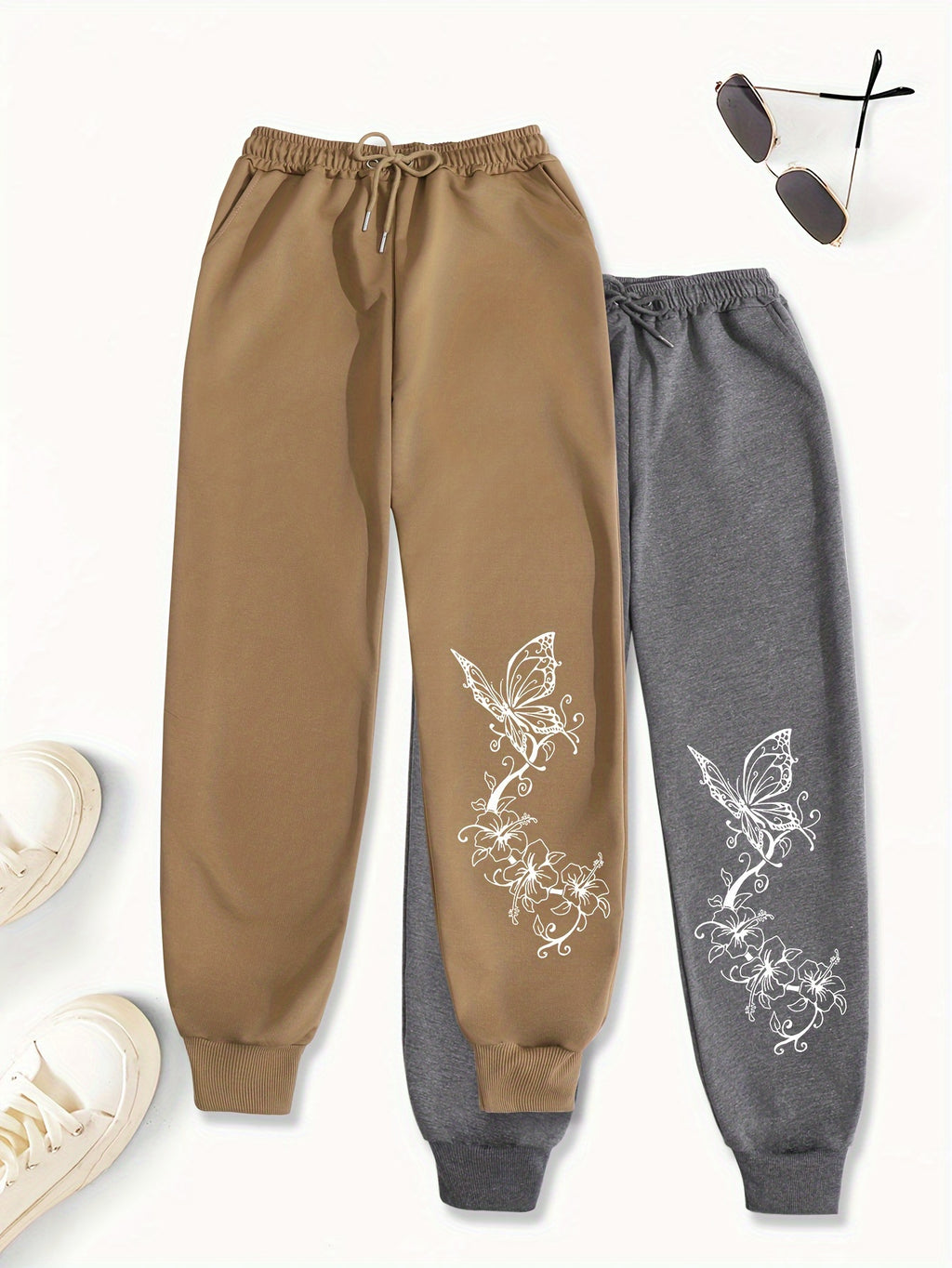 Women's Butterfly Print Sports Pants - Casual Joggers