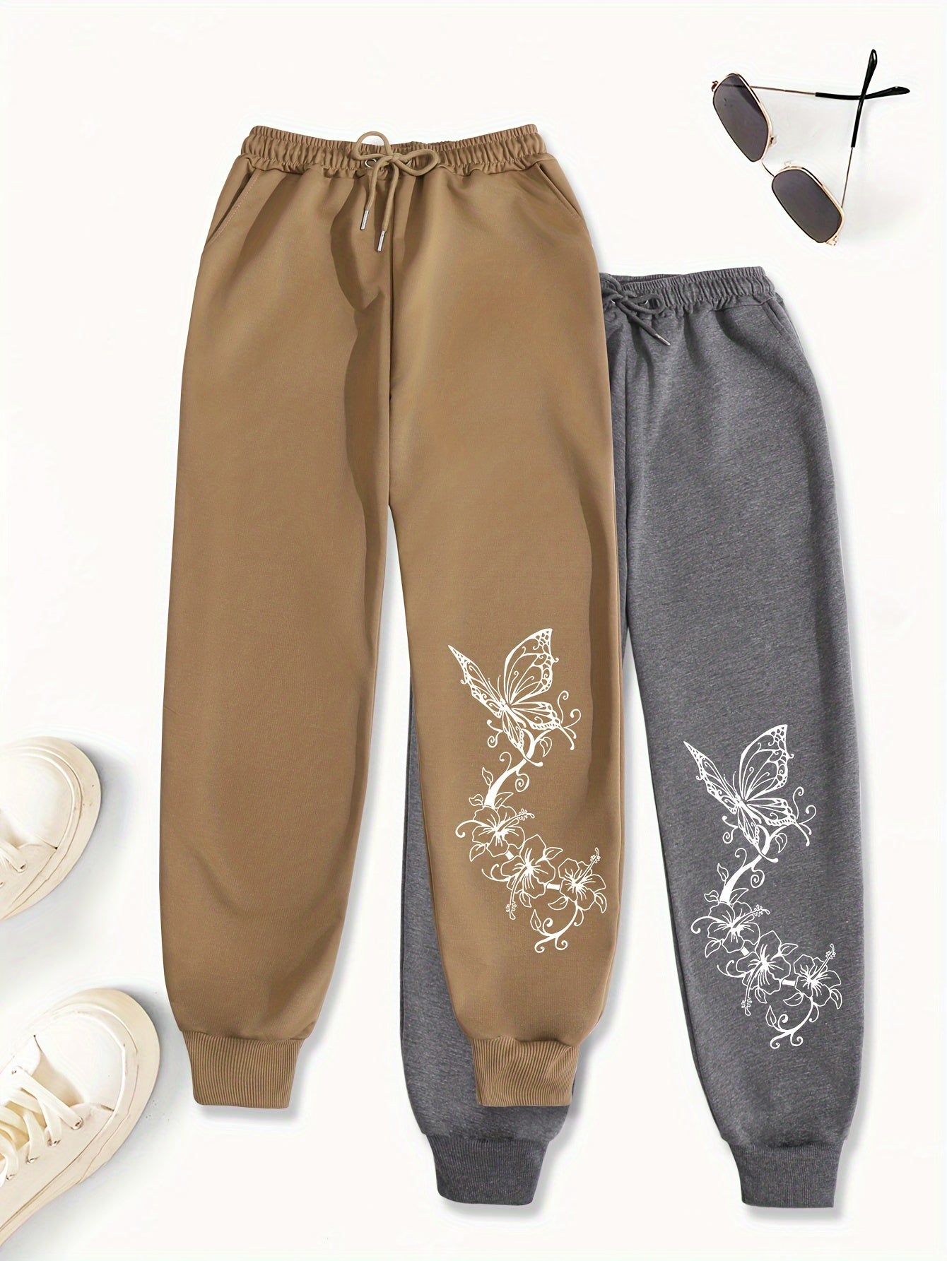 Women's Butterfly Print Sports Pants - Casual Joggers