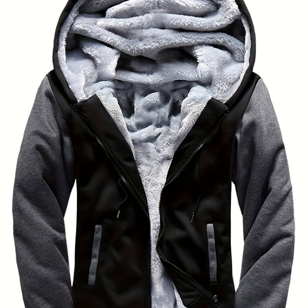 Men's Warm Fleece Hooded Jacket - Color Block Coat