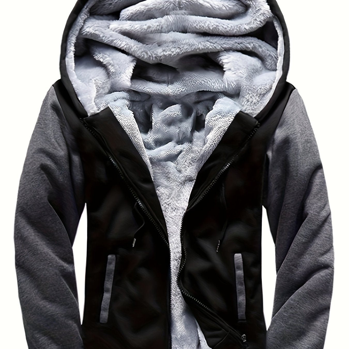 Men's Warm Fleece Hooded Jacket - Color Block Coat