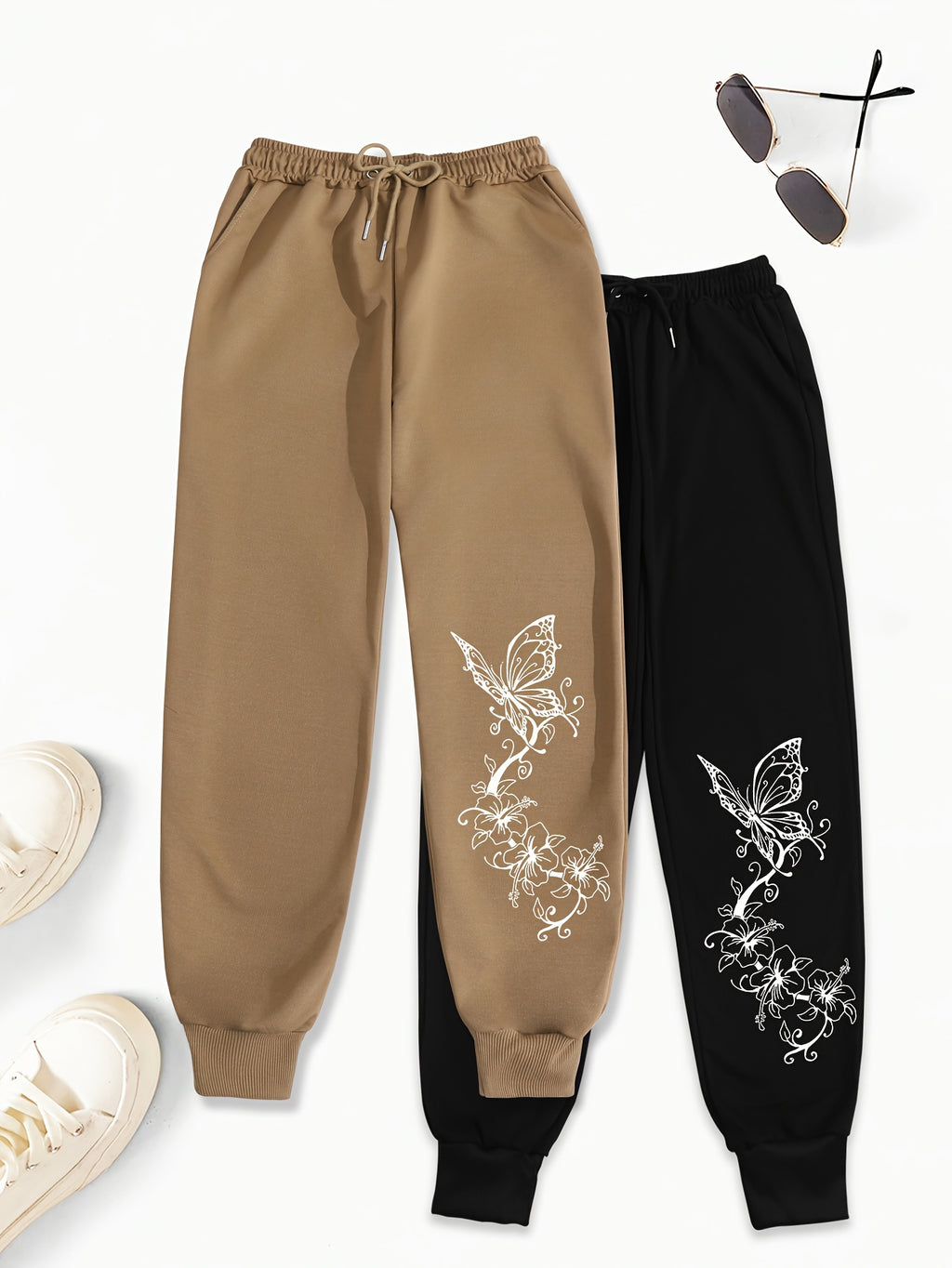 Women's Butterfly Print Sports Pants - Casual Joggers