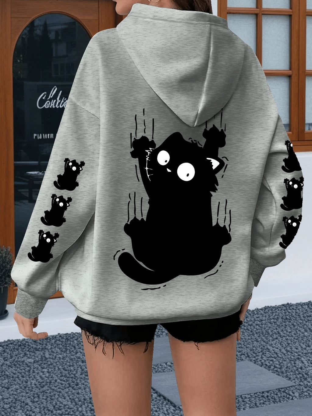 Women's Plus Size Cat Print Hoodie - Casual Sweatshirt