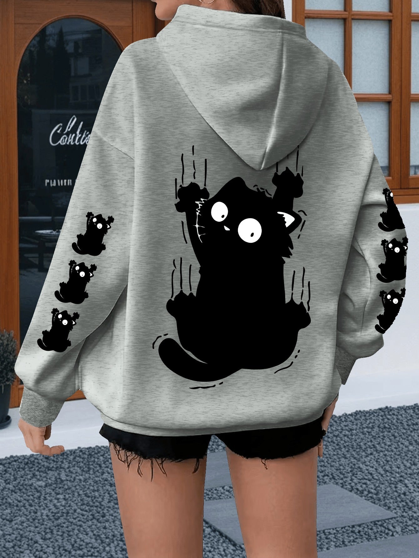 Women's Plus Size Cat Print Hoodie - Casual Sweatshirt