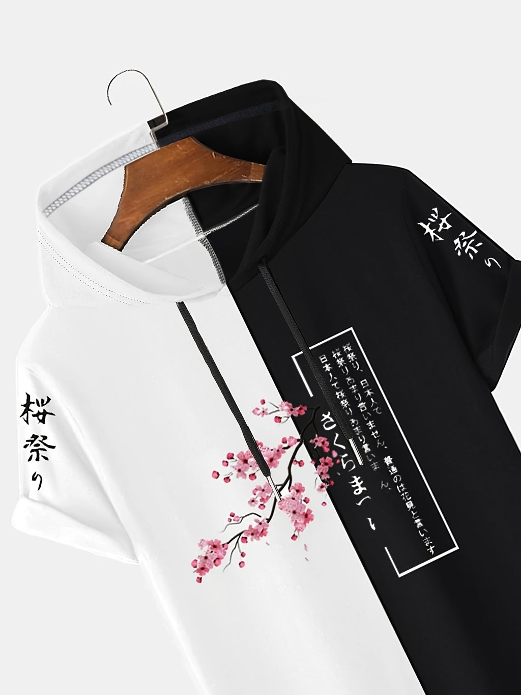 Men's Cherry Blossom Hooded T-Shirt - Japanese Motif Print