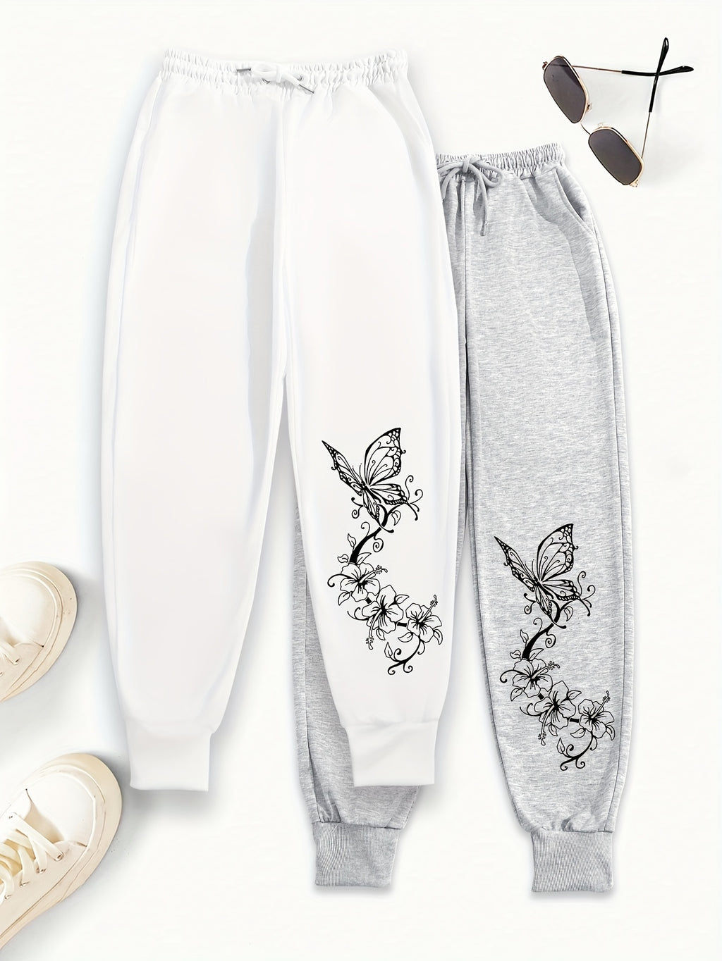 Women's Butterfly Print Sports Pants - Casual Joggers