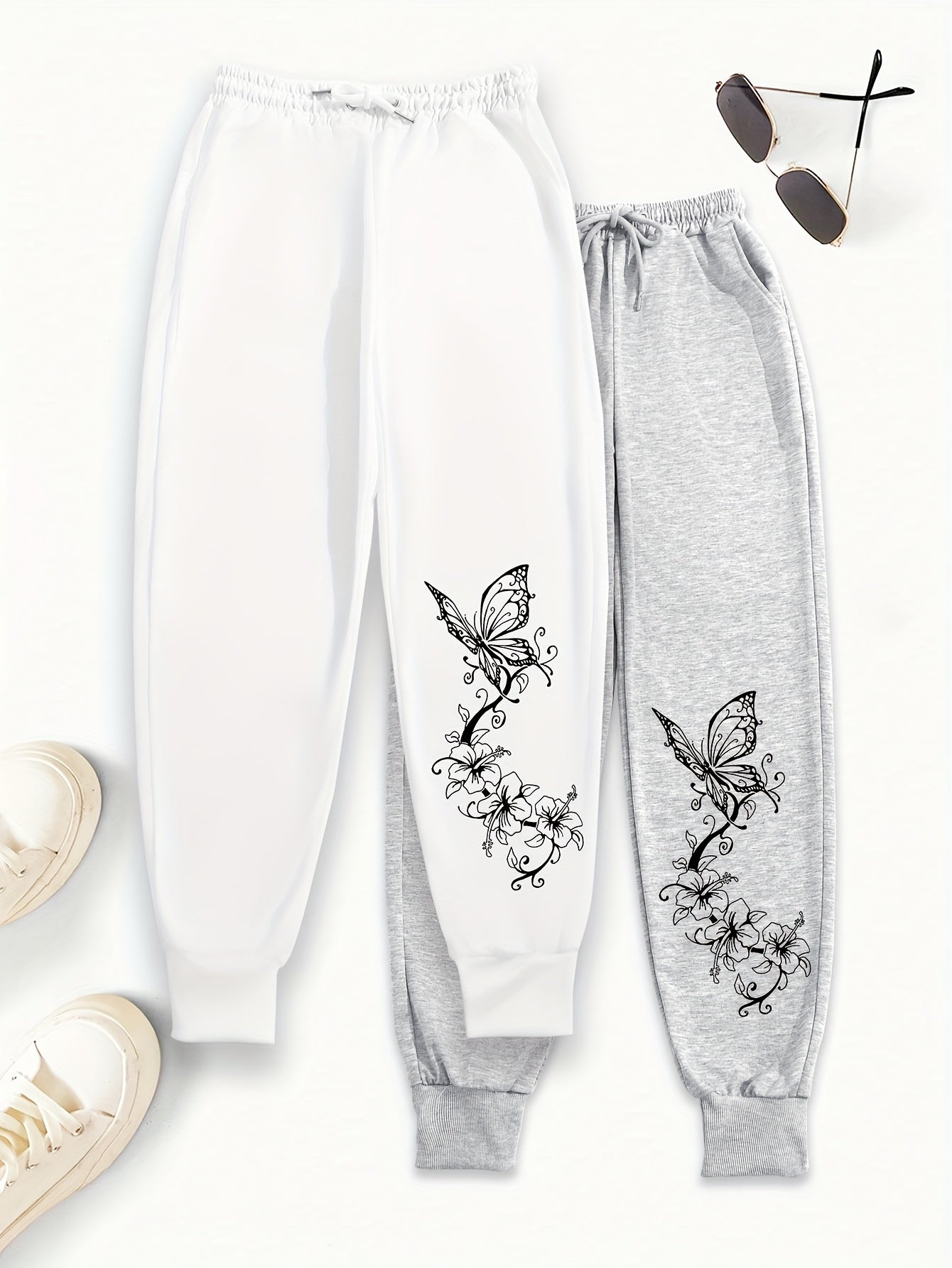 Women's Butterfly Print Sports Pants - Casual Joggers