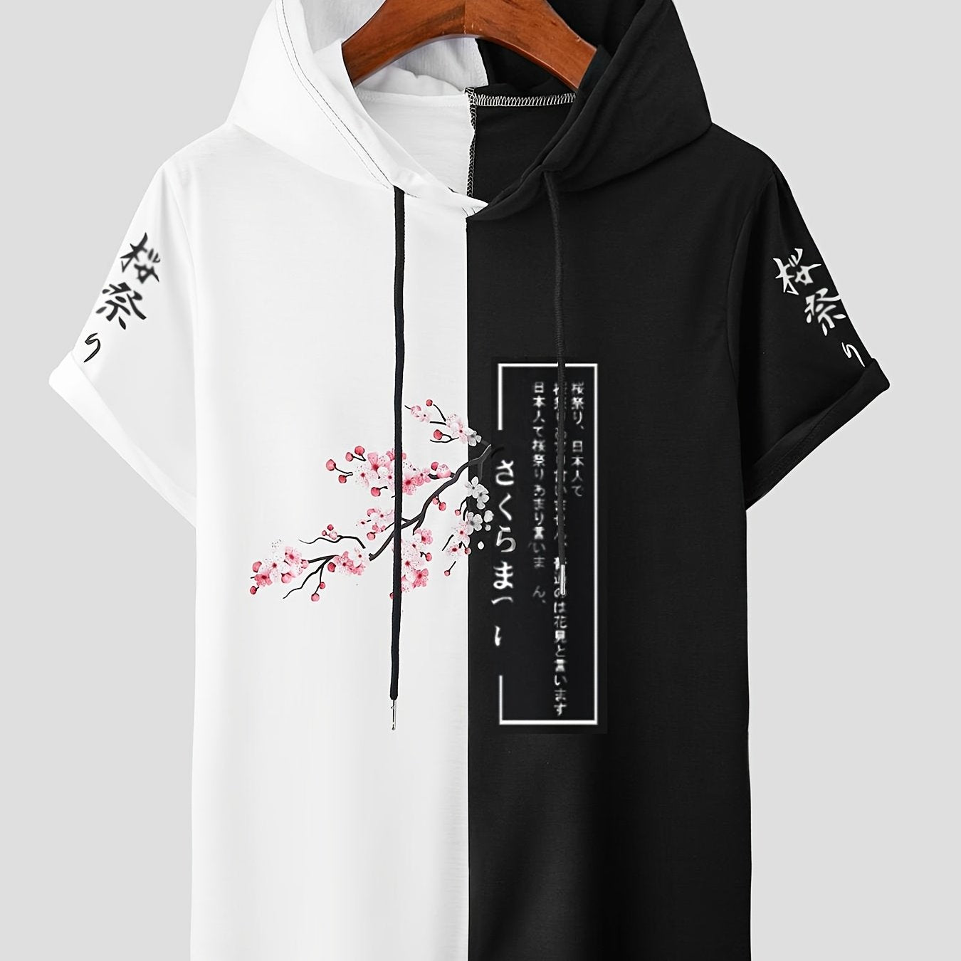 Men's Cherry Blossom Hooded T-Shirt - Japanese Motif Print