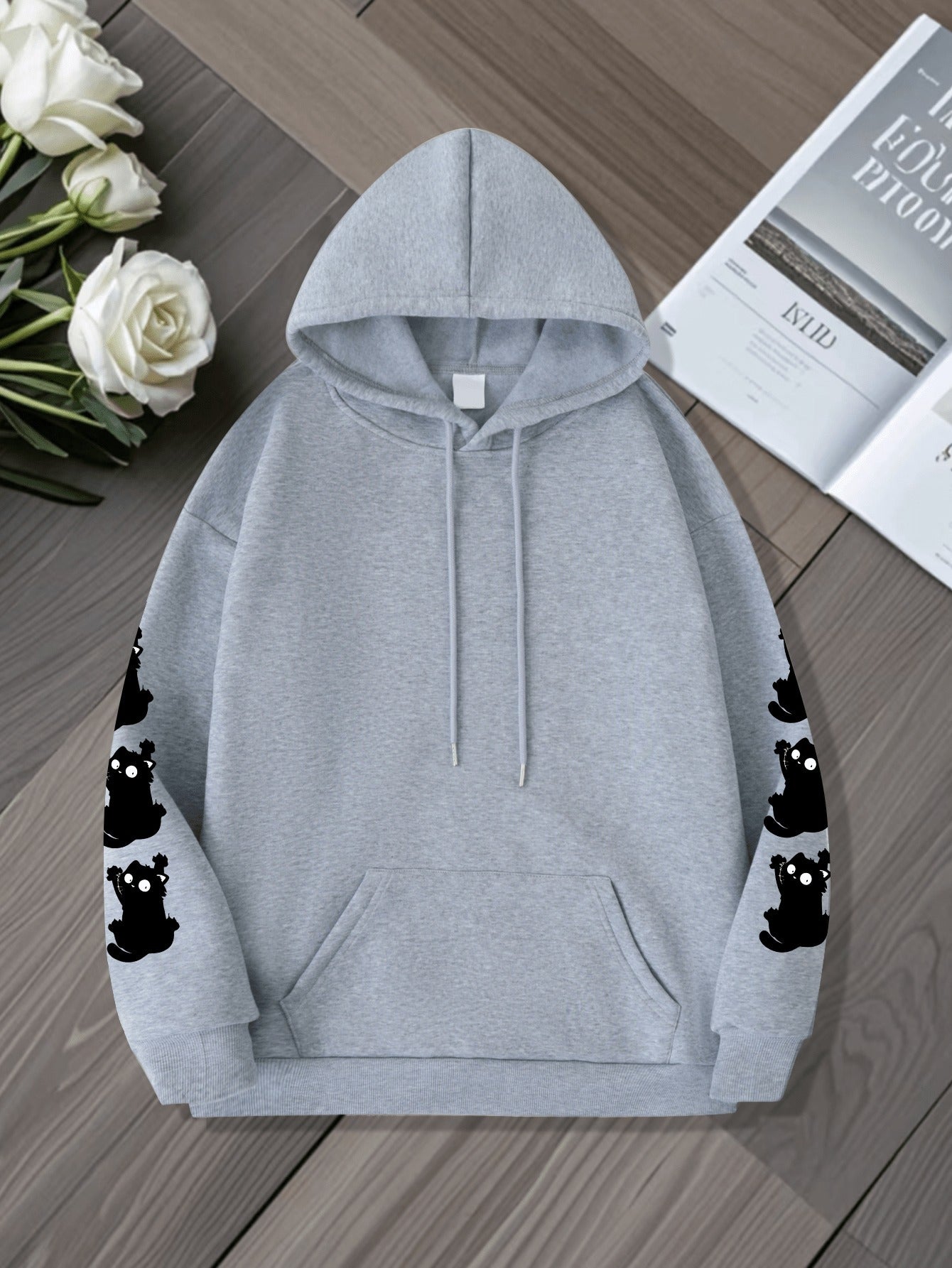 Women's Plus Size Cat Print Hoodie - Casual Sweatshirt