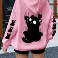 Women's Plus Size Cat Print Hoodie - Casual Sweatshirt
