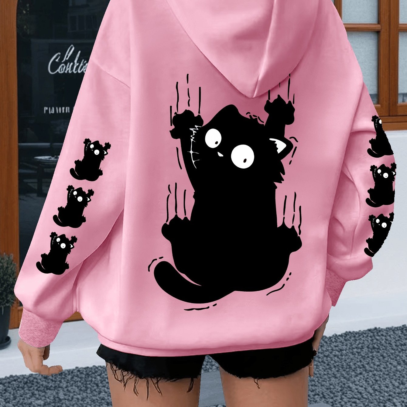 Women's Plus Size Cat Print Hoodie - Casual Sweatshirt