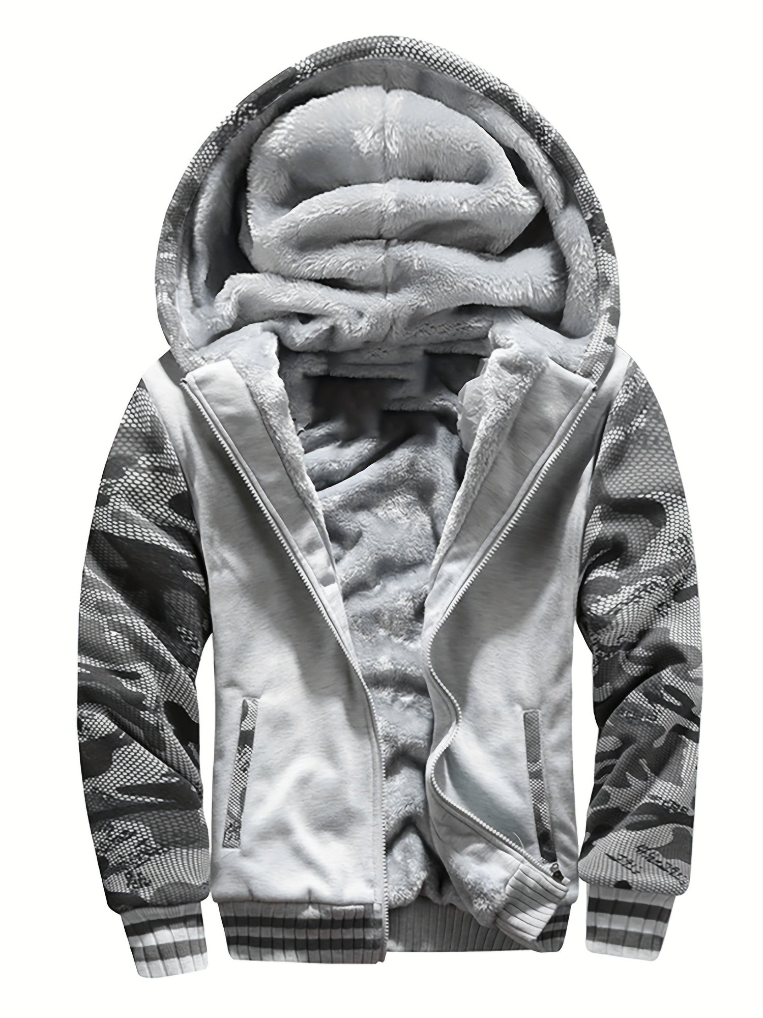 Men's Warm Fleece Hooded Jacket - Color Block Coat