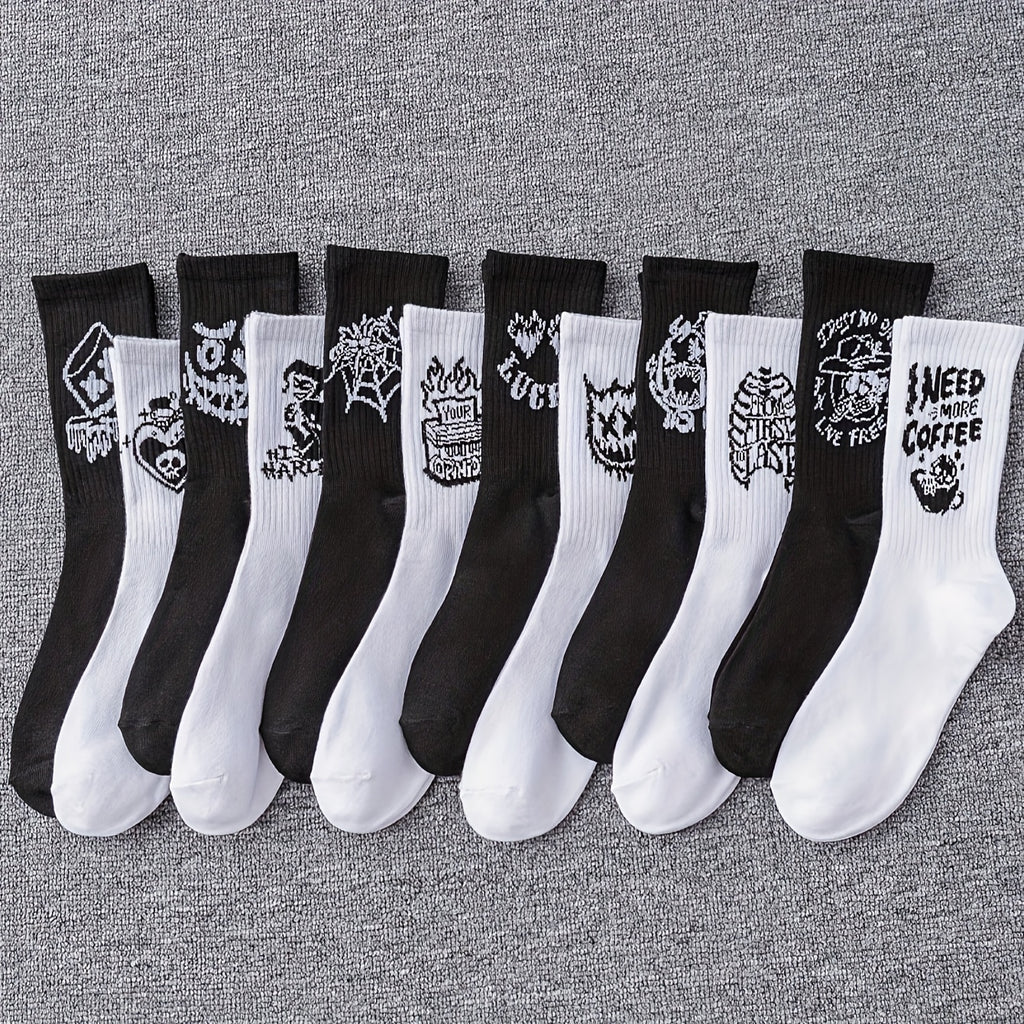 Men's Black & White Graffiti Socks - 6/10 Pack