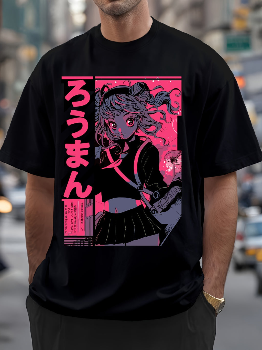 Men's Anime Print T-Shirt - Lightweight Crew Neck Tee