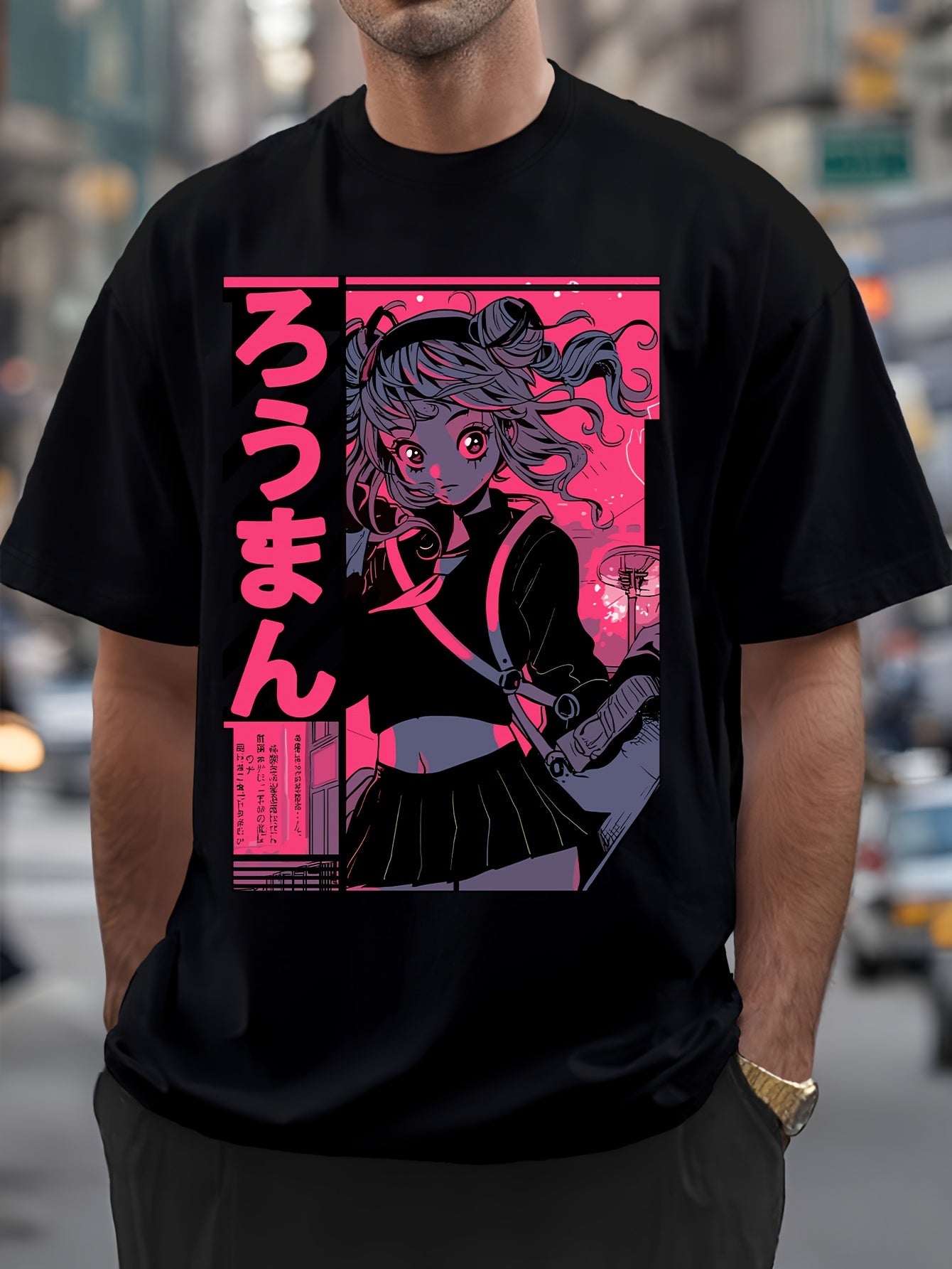 Men's Anime Print T-Shirt - Lightweight Crew Neck Tee