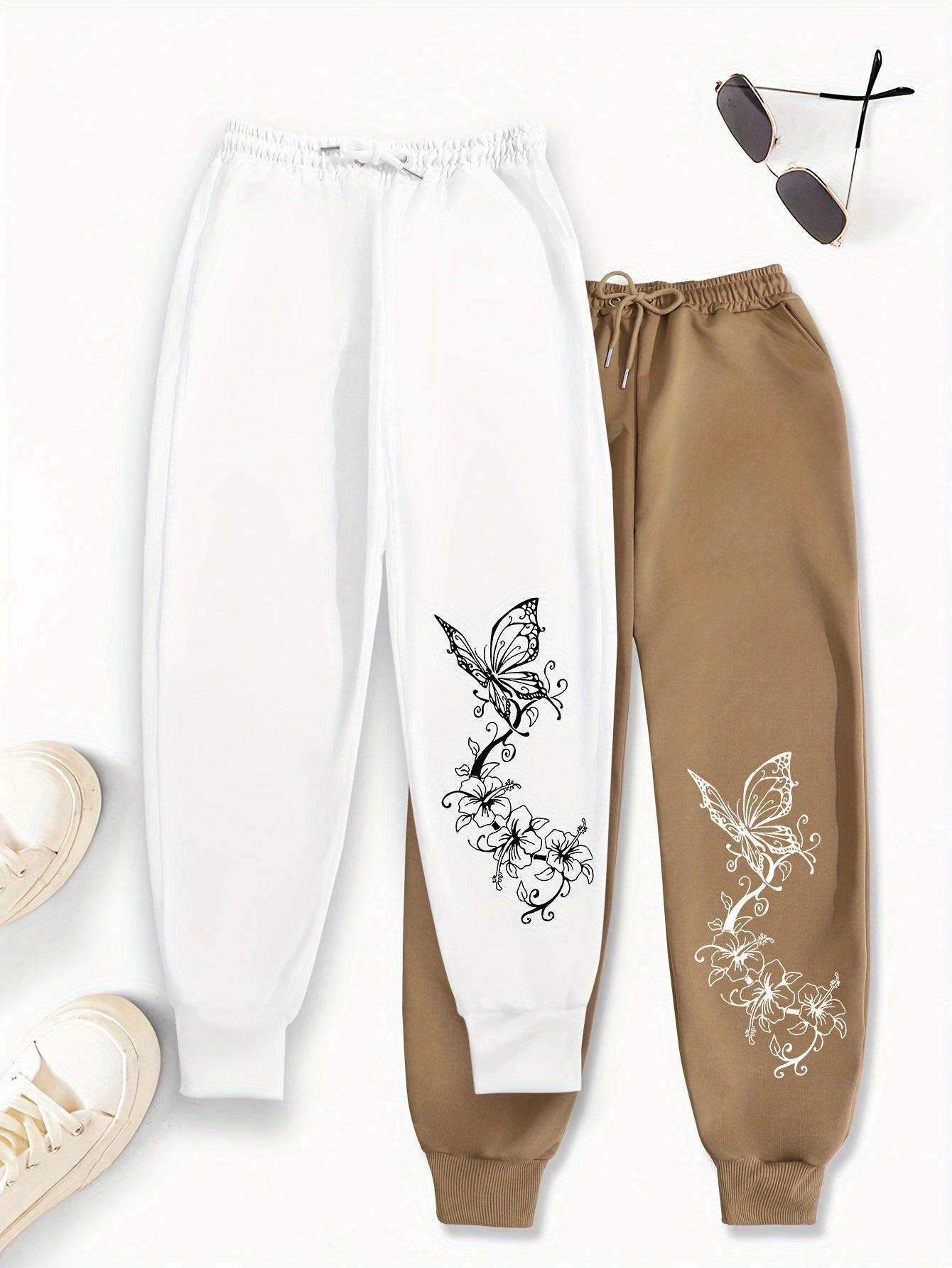 Women's Butterfly Print Sports Pants - Casual Joggers