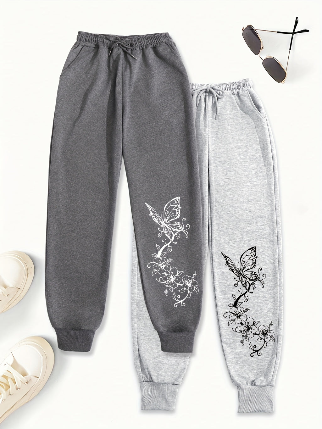 Women's Butterfly Print Sports Pants - Casual Joggers