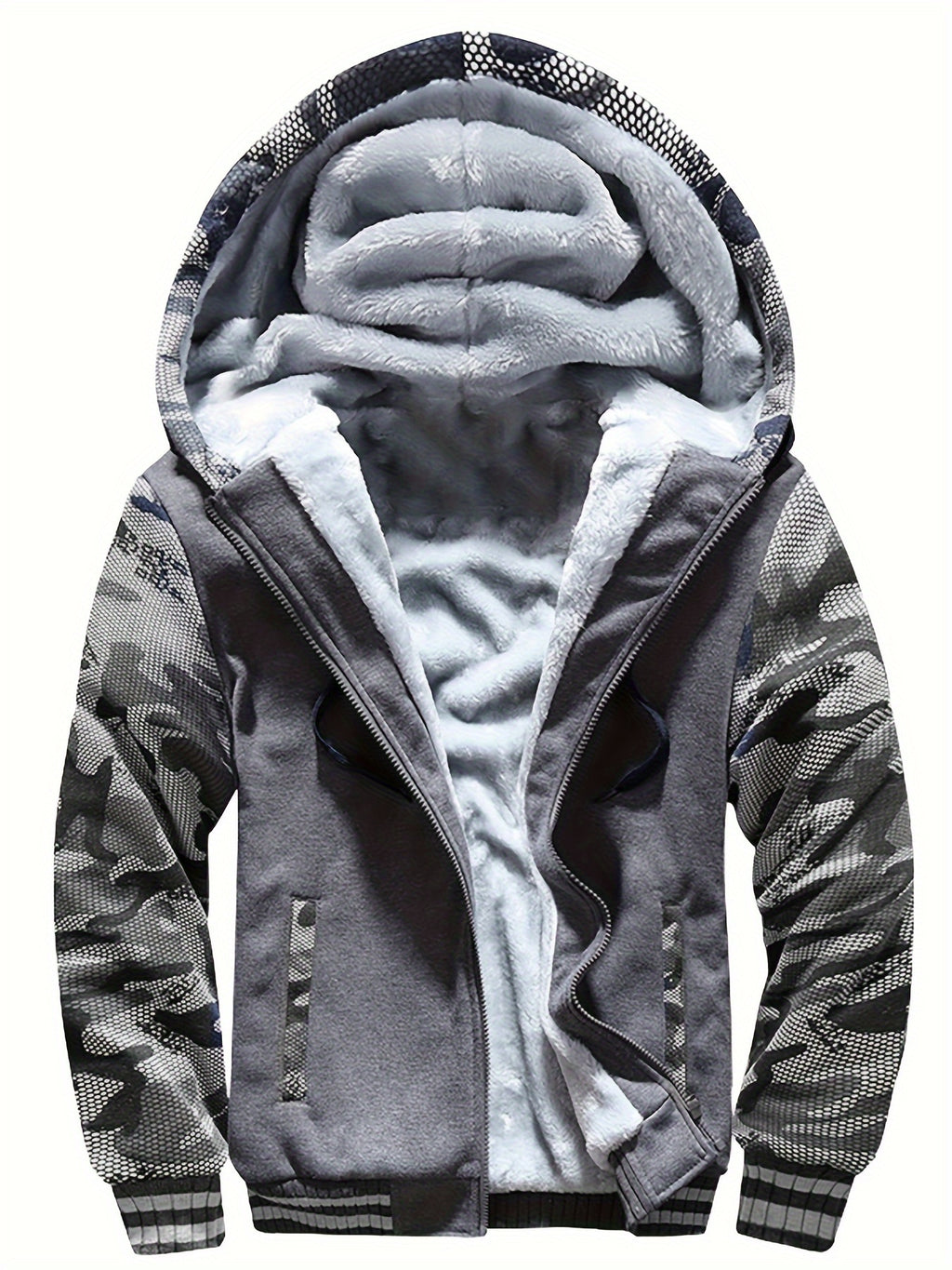 Men's Warm Fleece Hooded Jacket - Color Block Coat