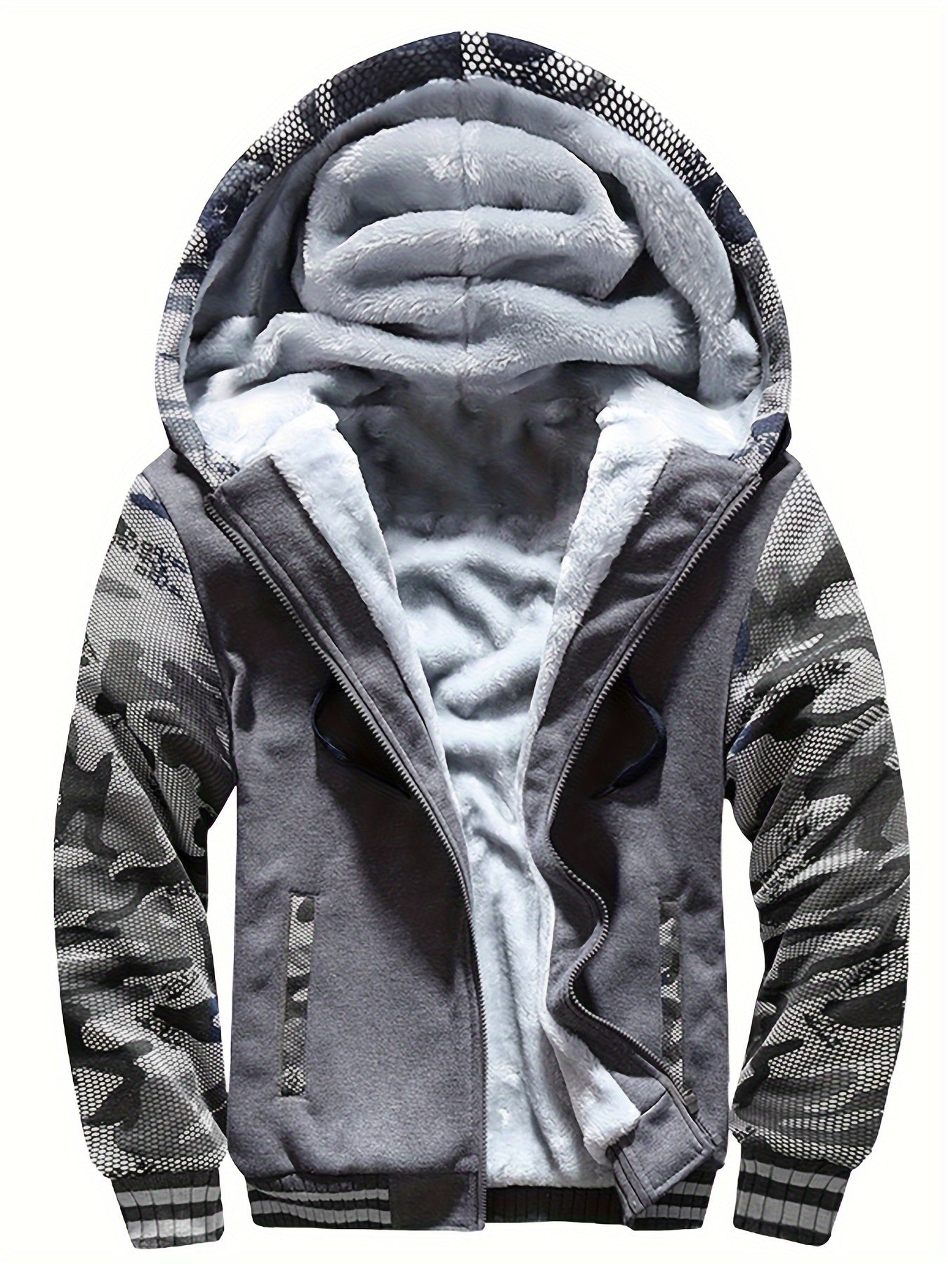 Men's Warm Fleece Hooded Jacket - Color Block Coat