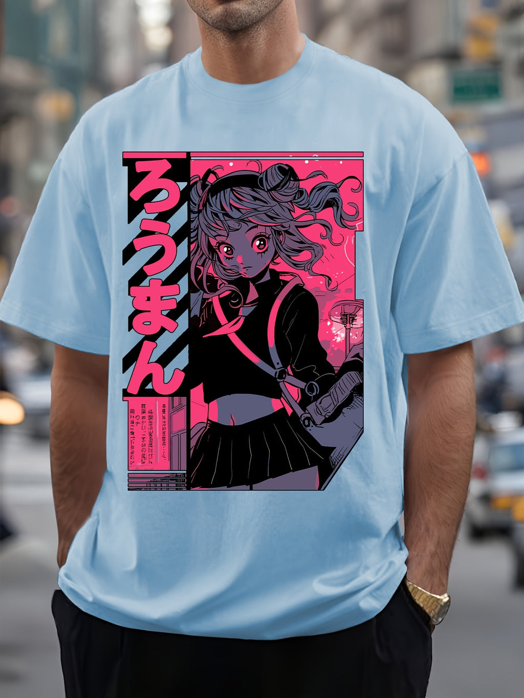 Men's Anime Print T-Shirt - Lightweight Crew Neck Tee