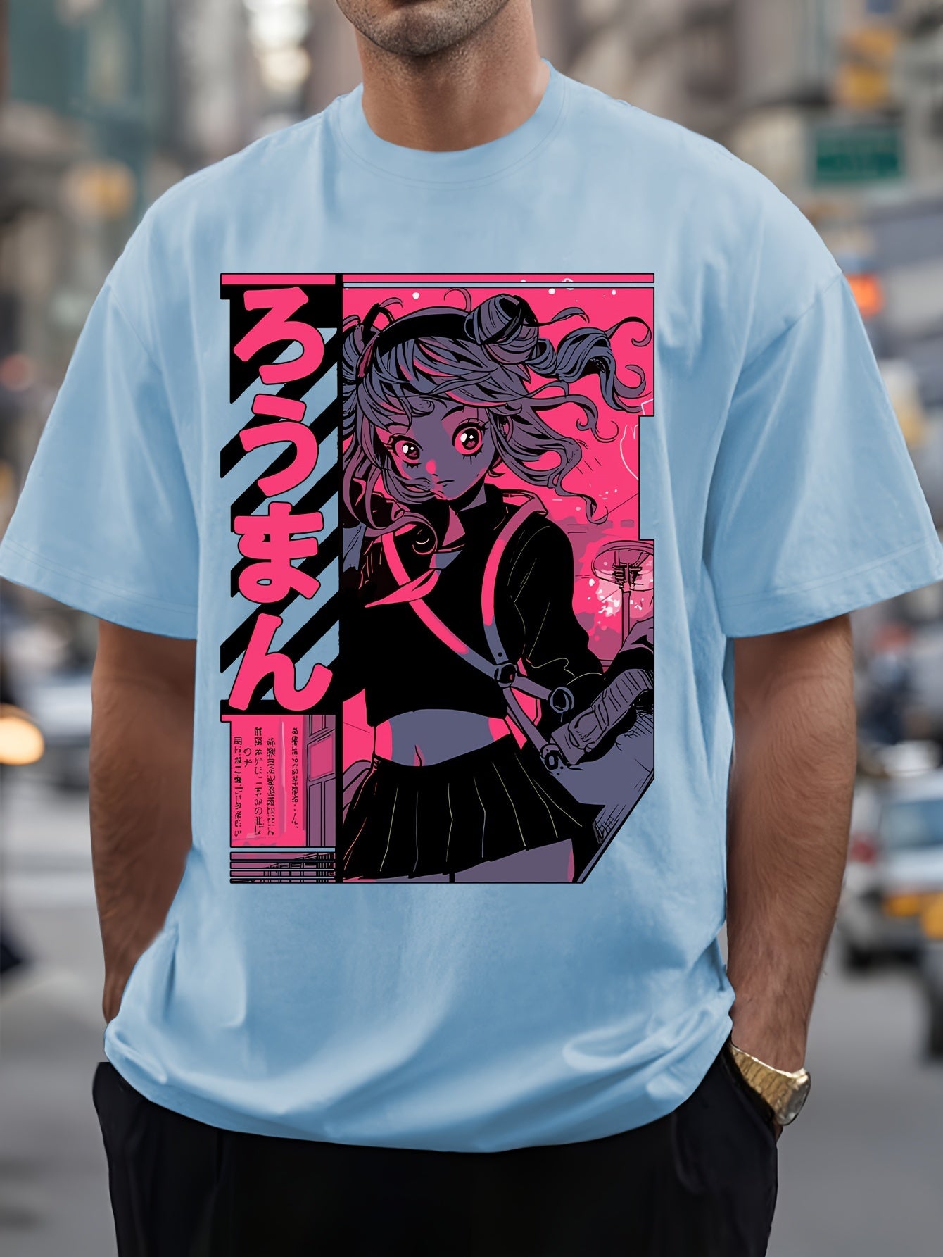 Men's Anime Print T-Shirt - Lightweight Crew Neck Tee