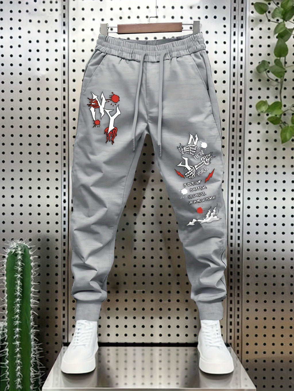 Men's Graphic Print Joggers - Stretch Polyester Blend