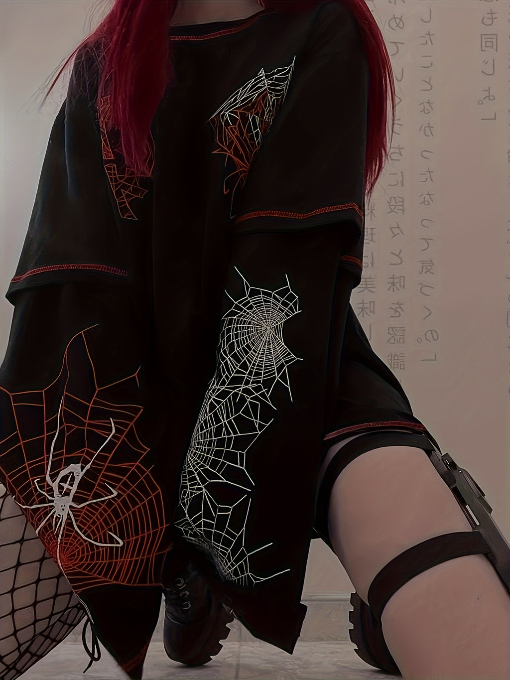 Y2K Spider Web Faux Two-Piece T-Shirt - Long Sleeve