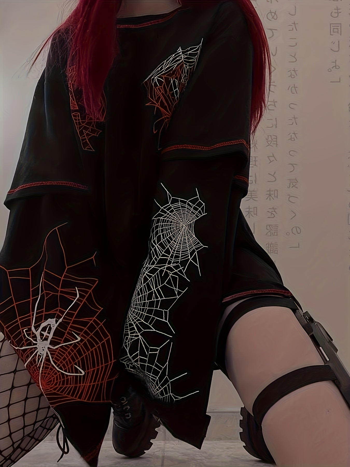 Y2K Spider Web Faux Two-Piece T-Shirt - Long Sleeve