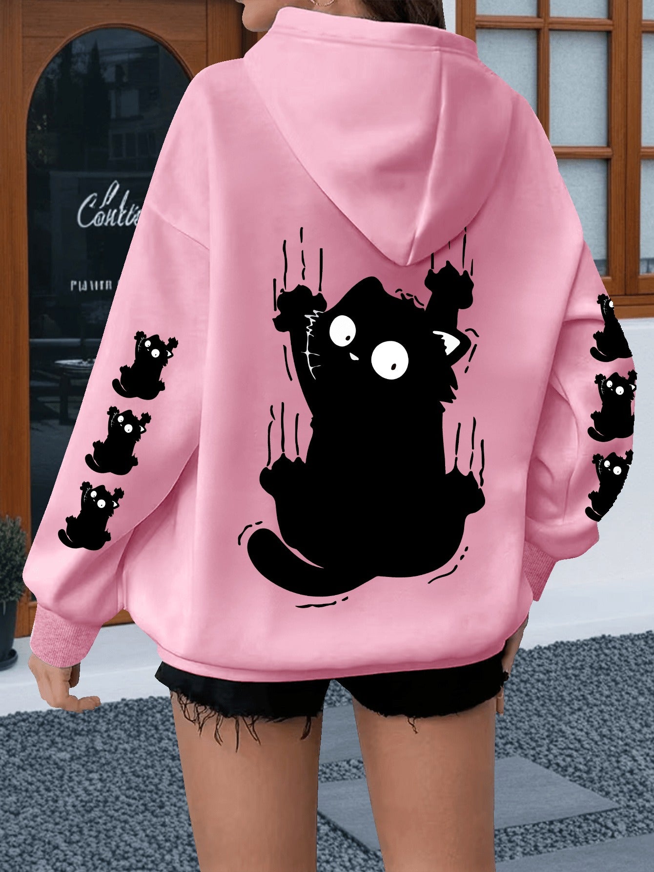 Women's Plus Size Cat Print Hoodie - Casual Sweatshirt