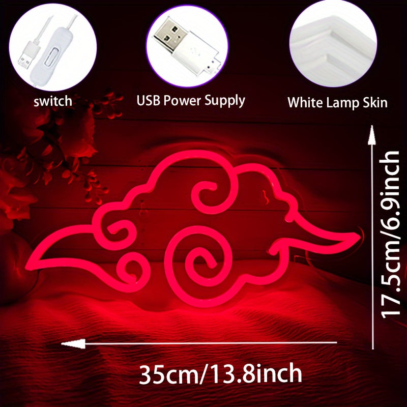 Anime Red Cloud LED Neon Sign - USB Powered Wall Decor