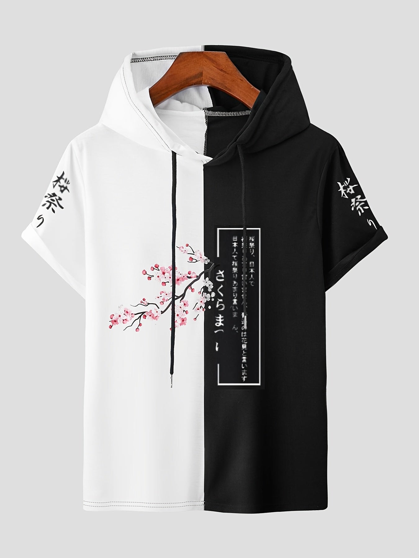 Men's Cherry Blossom Hooded T-Shirt - Japanese Motif Print