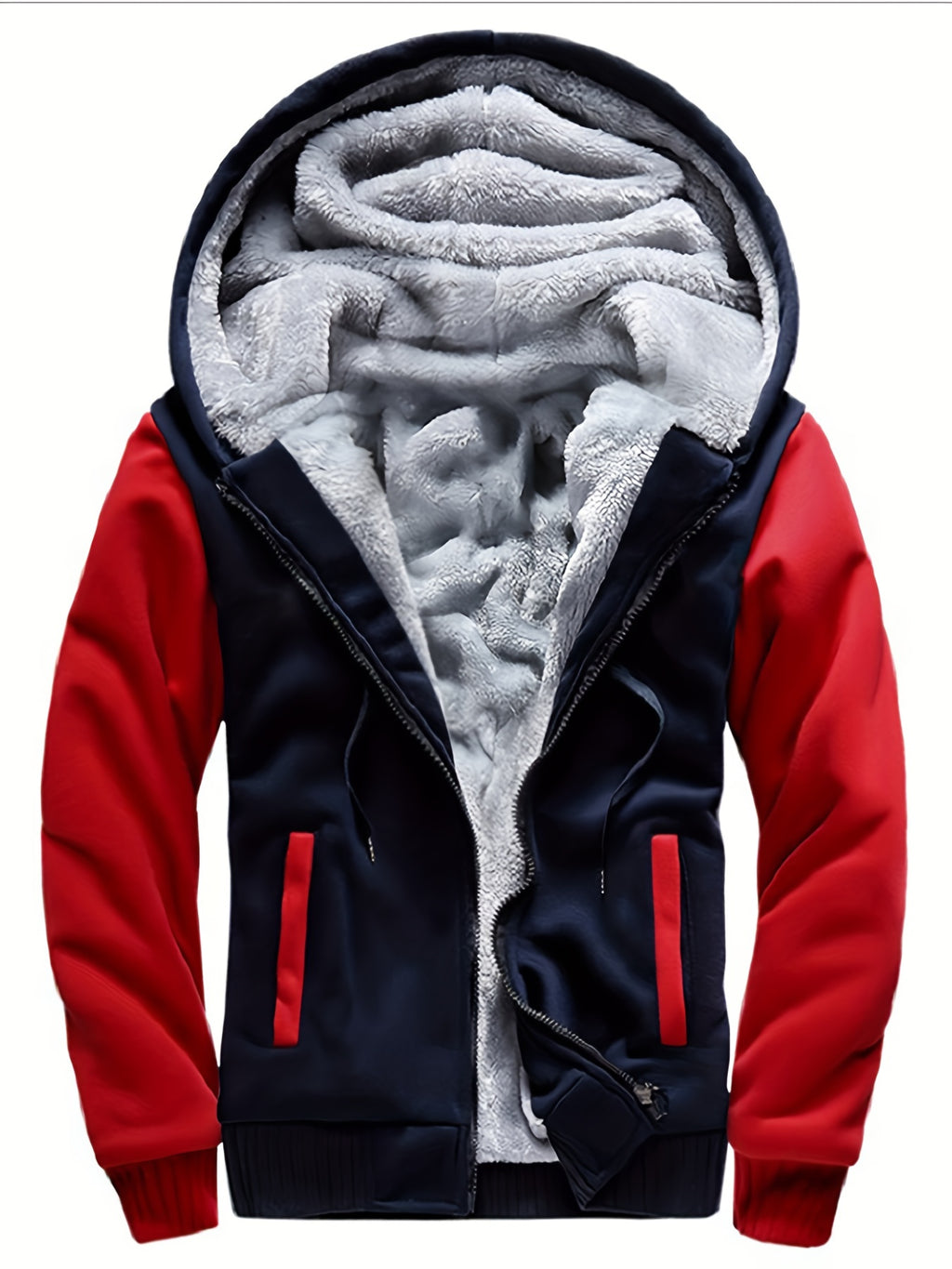 Men's Warm Fleece Hooded Jacket - Color Block Coat