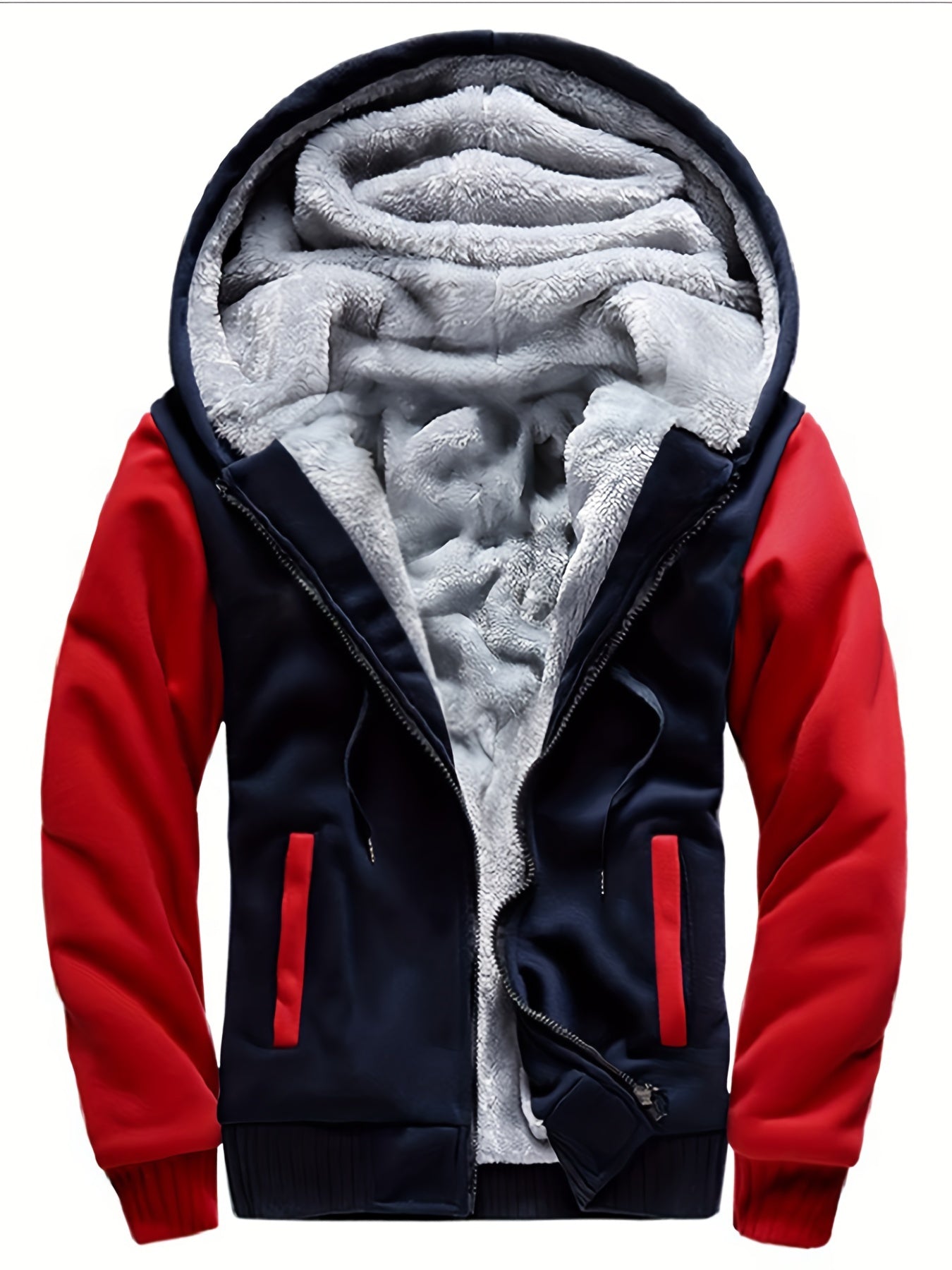 Men's Warm Fleece Hooded Jacket - Color Block Coat