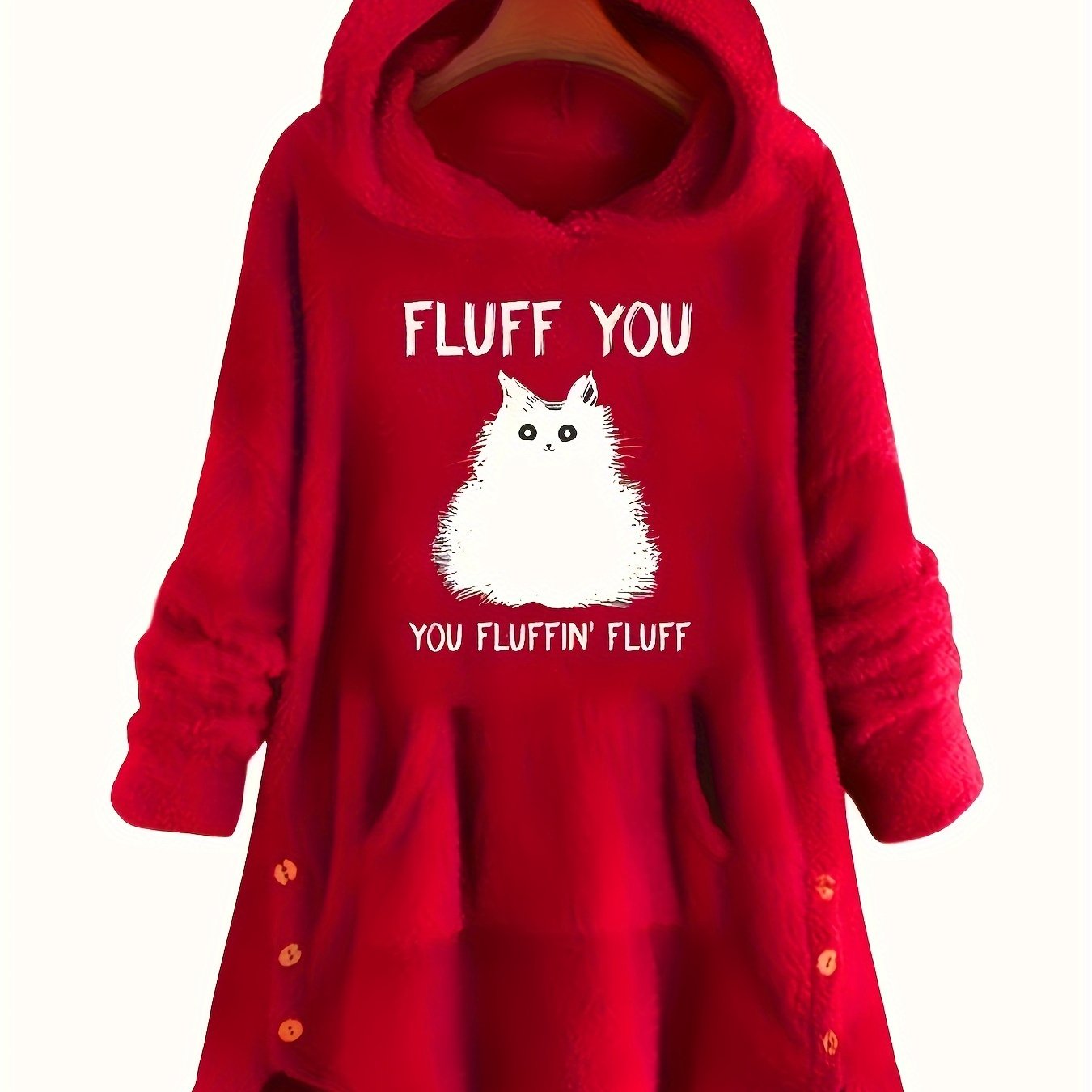 [Feline Design Thermal Hoodie] Relaxed Fit Thermal Hoodie - Adorable Feline Design Long-Sleeve Sweatshirt for Women with Kangaroo Pocket