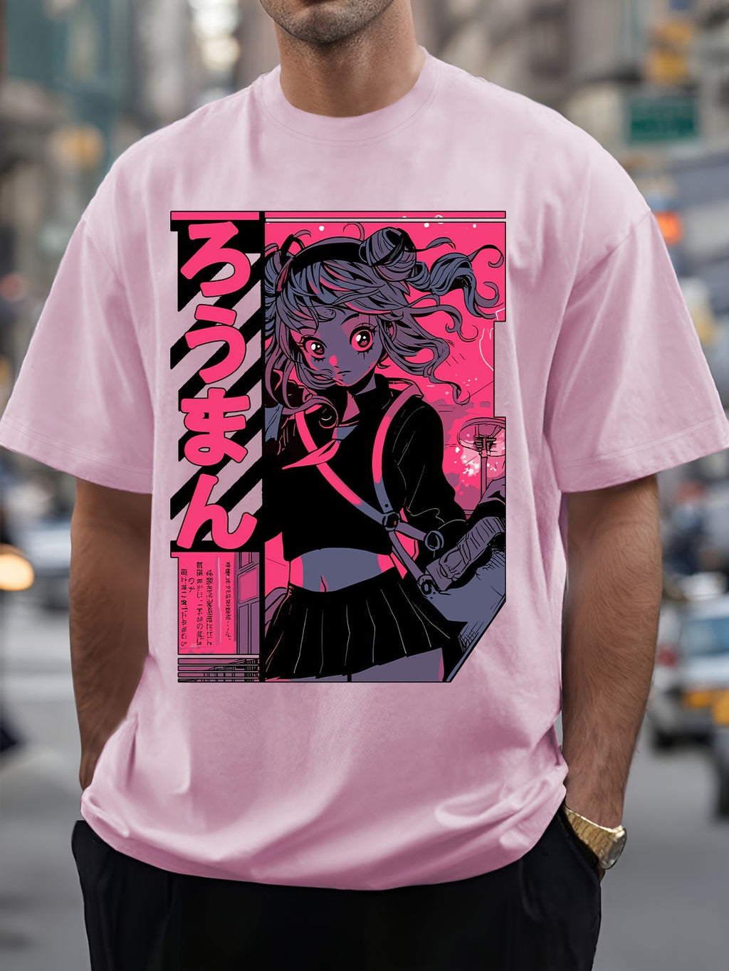 Men's Anime Print T-Shirt - Lightweight Crew Neck Tee