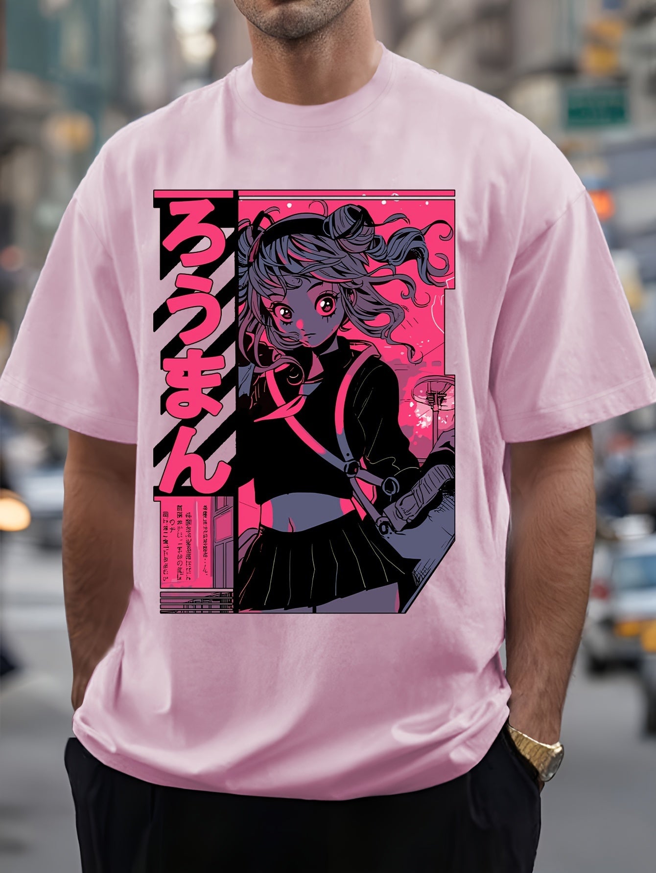 Men's Anime Print T-Shirt - Lightweight Crew Neck Tee