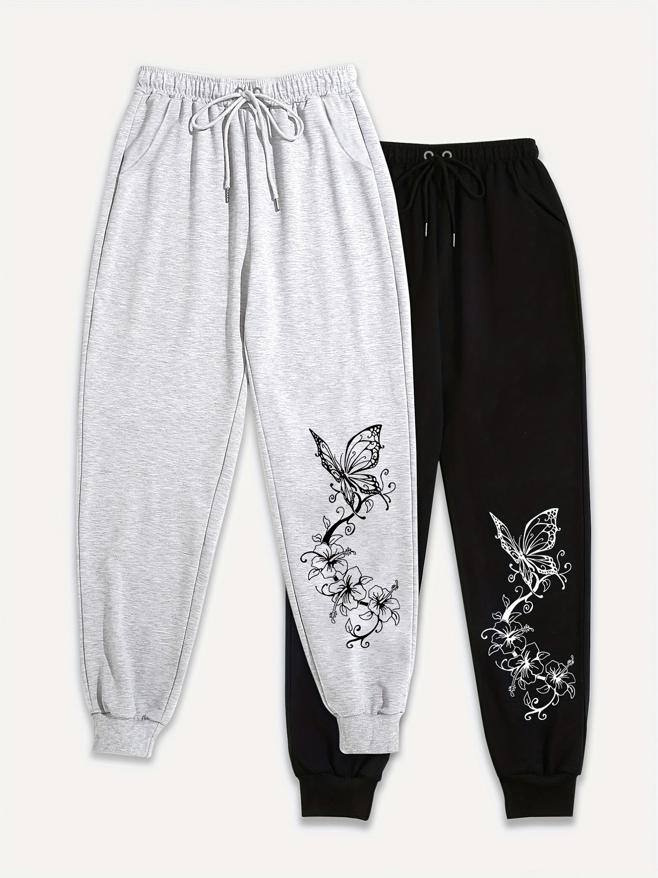 Women's Butterfly Print Sports Pants - Casual Joggers