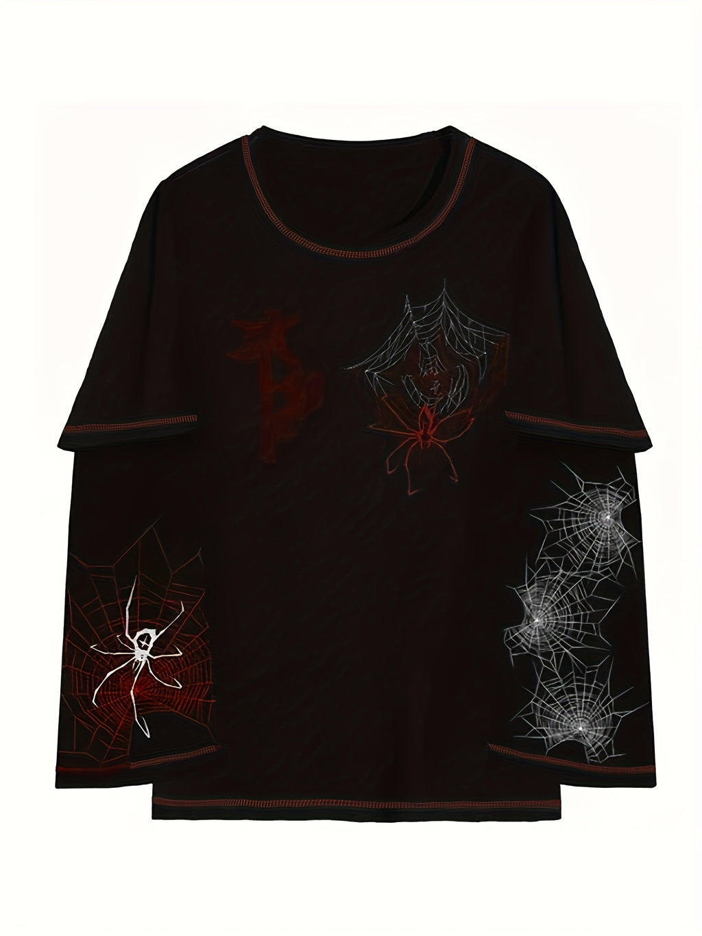 Y2K Spider Web Faux Two-Piece T-Shirt - Long Sleeve